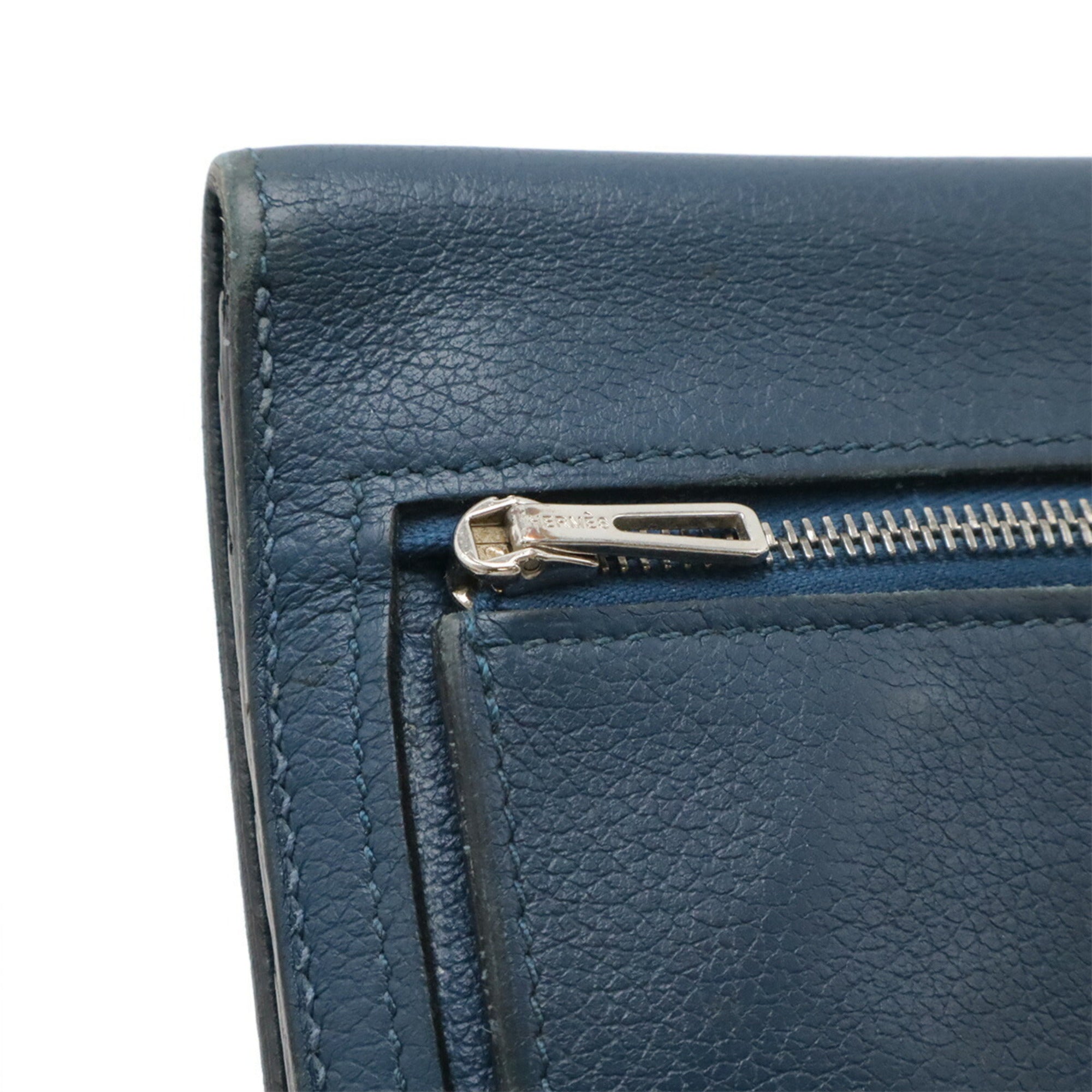 Hermes Blue Leather Long Wallet (Bi-Fold) (Pre-Owned)