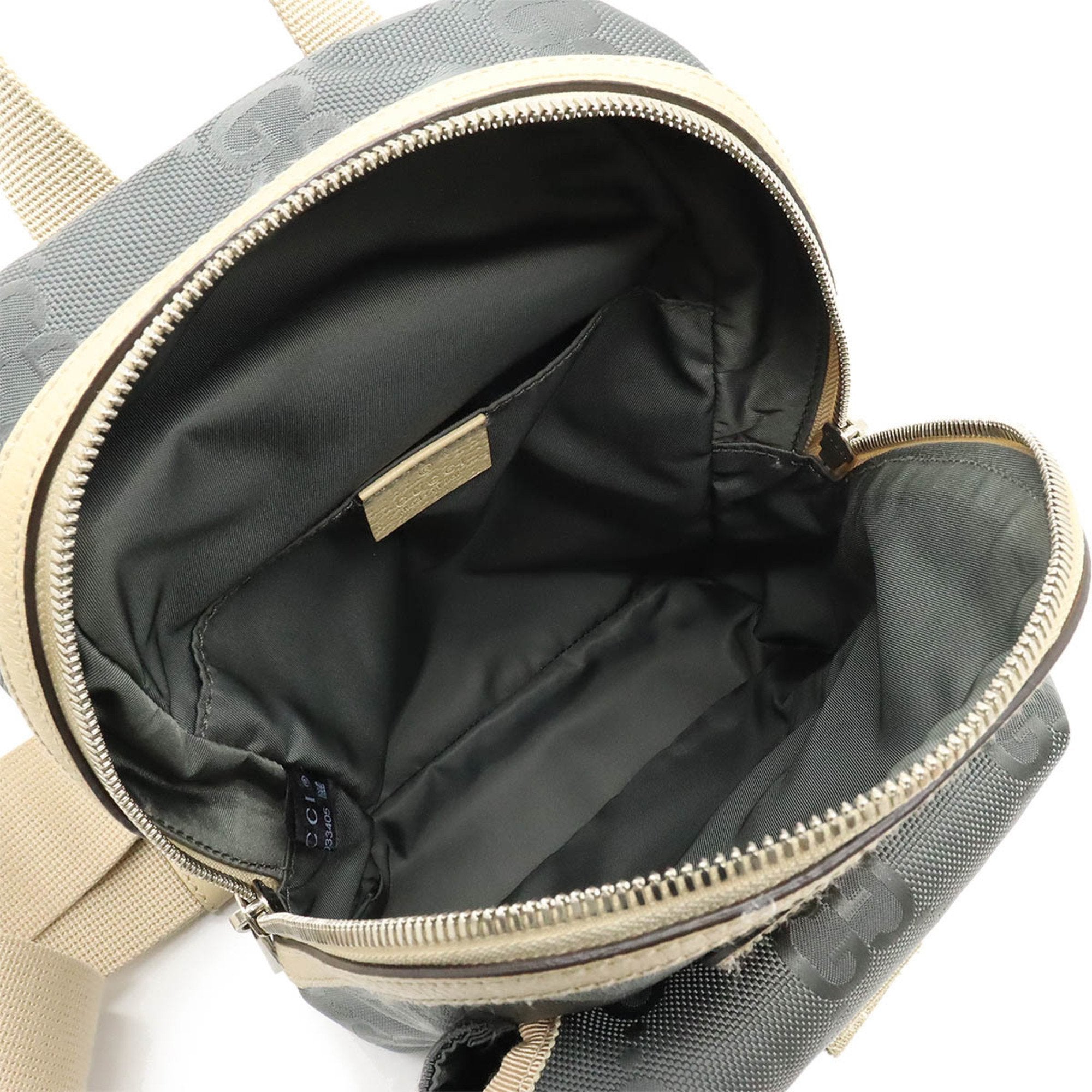 Gucci Beige Gray Nylon Canvas Leather Shoulder Bag Sling Bag (Pre-Owned)