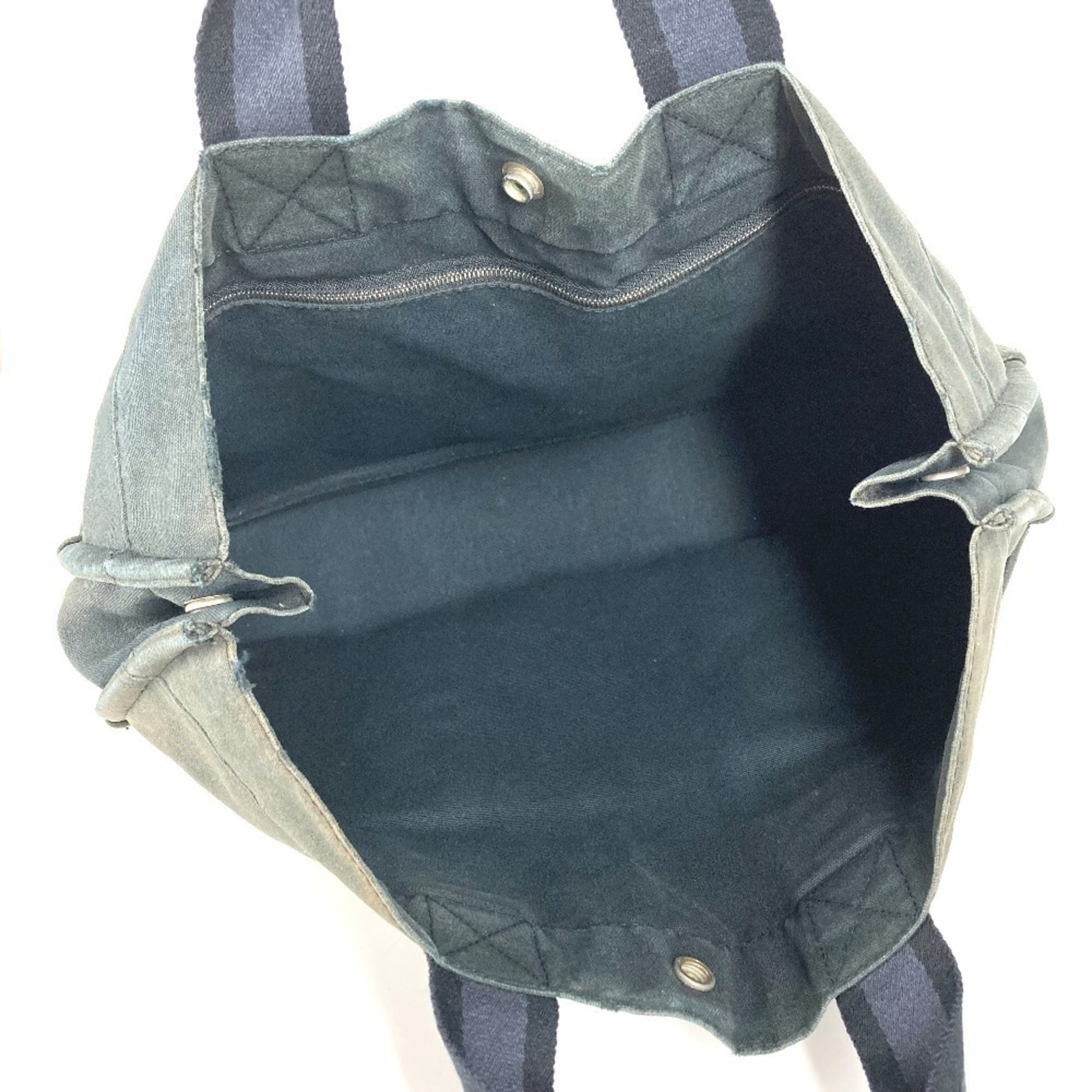 Hermes Black Canvas Leather Handbag Tote Bag (Pre-Owned)