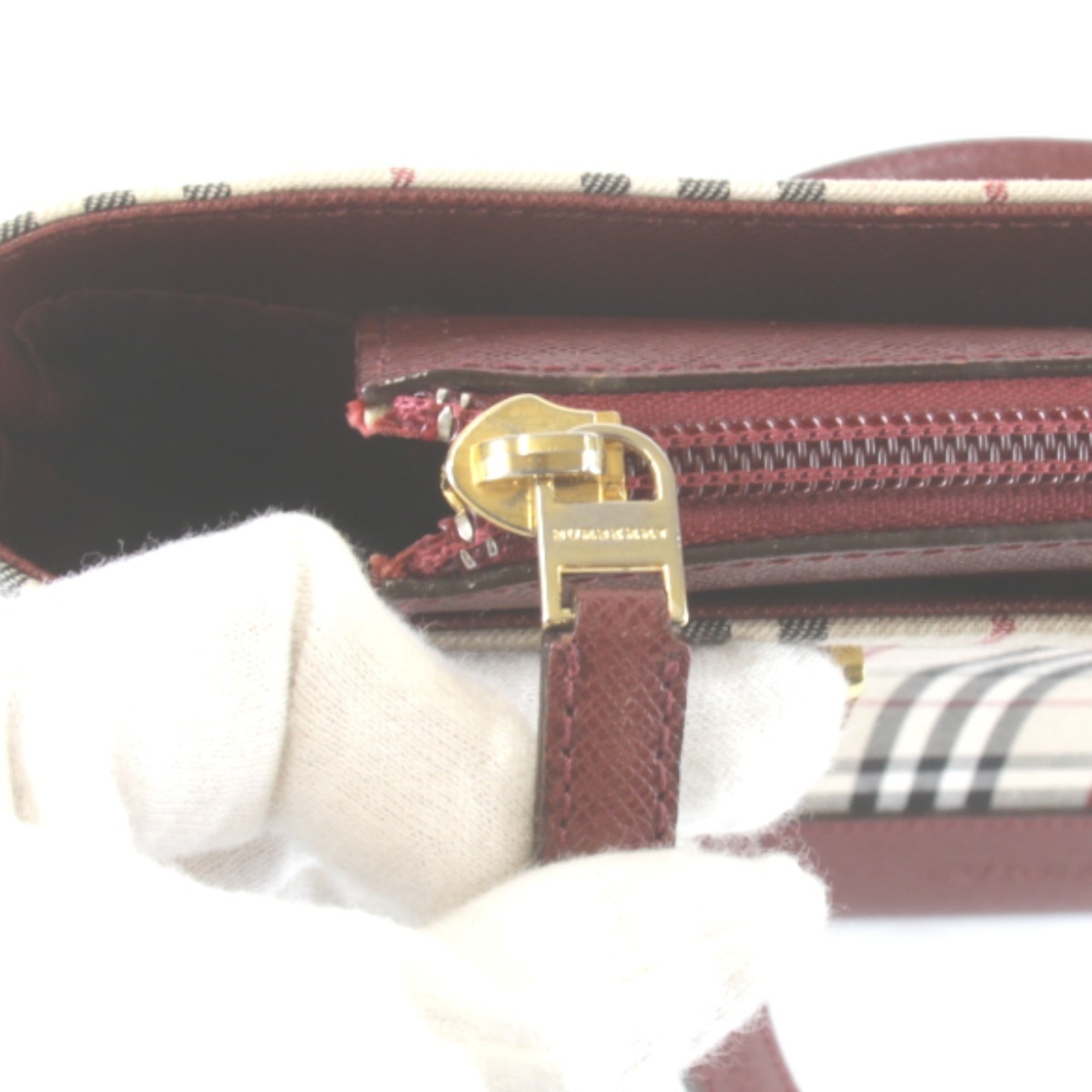 Burberry Red Color Canvas Leather Handbag (Pre-Owned)