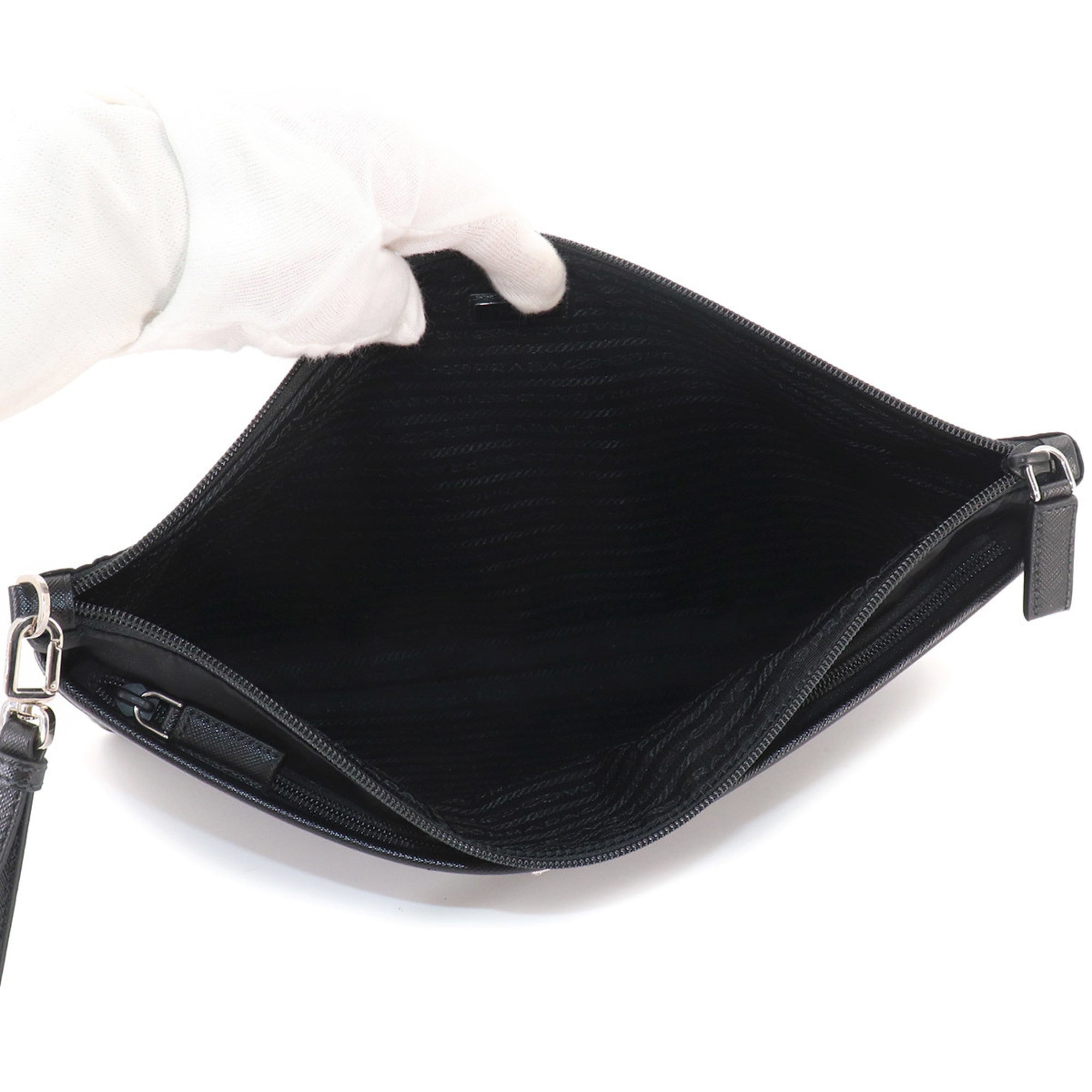 Prada Black Nylon Leather Clutch Bag Handbag (Pre-Owned)