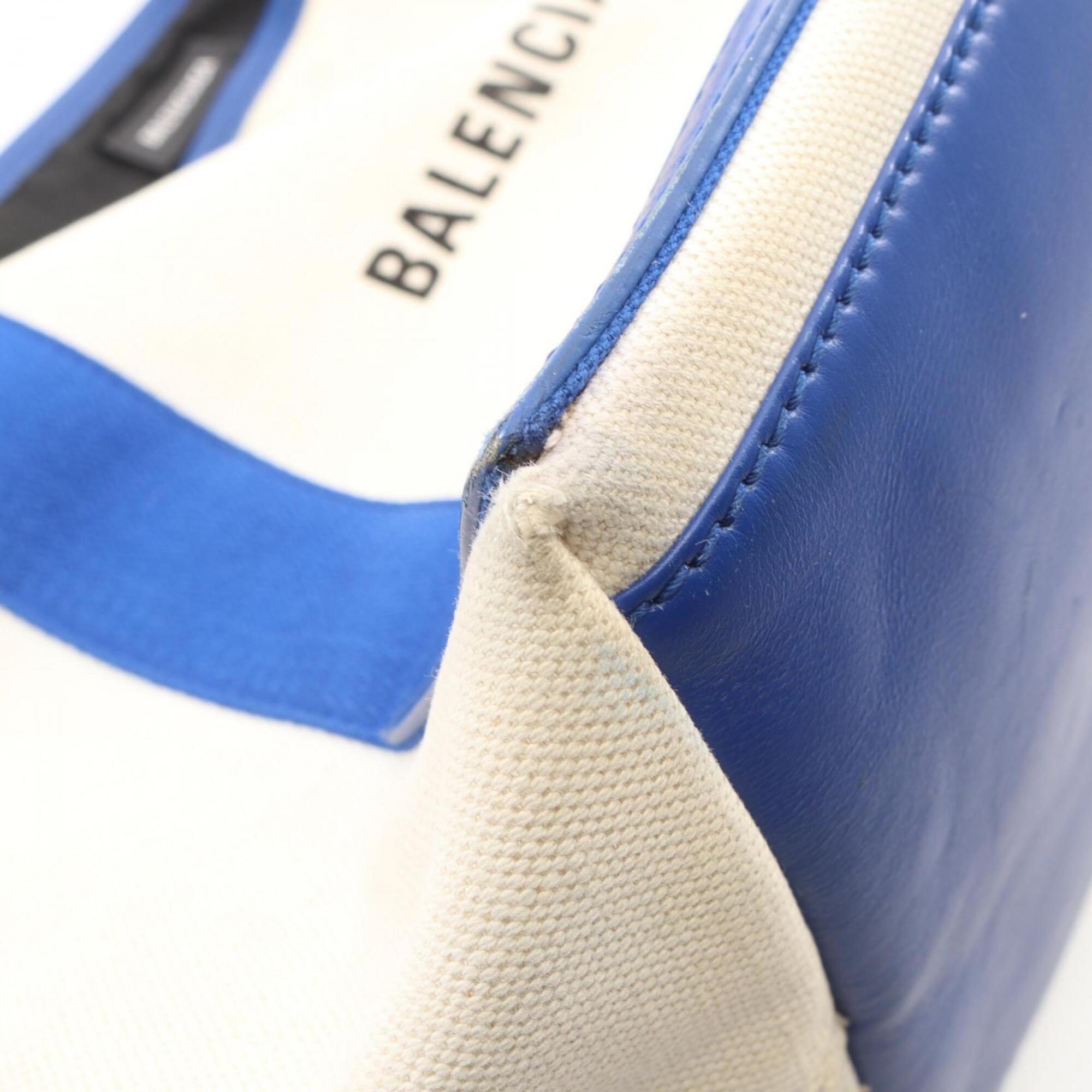 Balenciaga Blue White Canvas Leather Handbag Pouch Tote Bag (Pre-Owned)