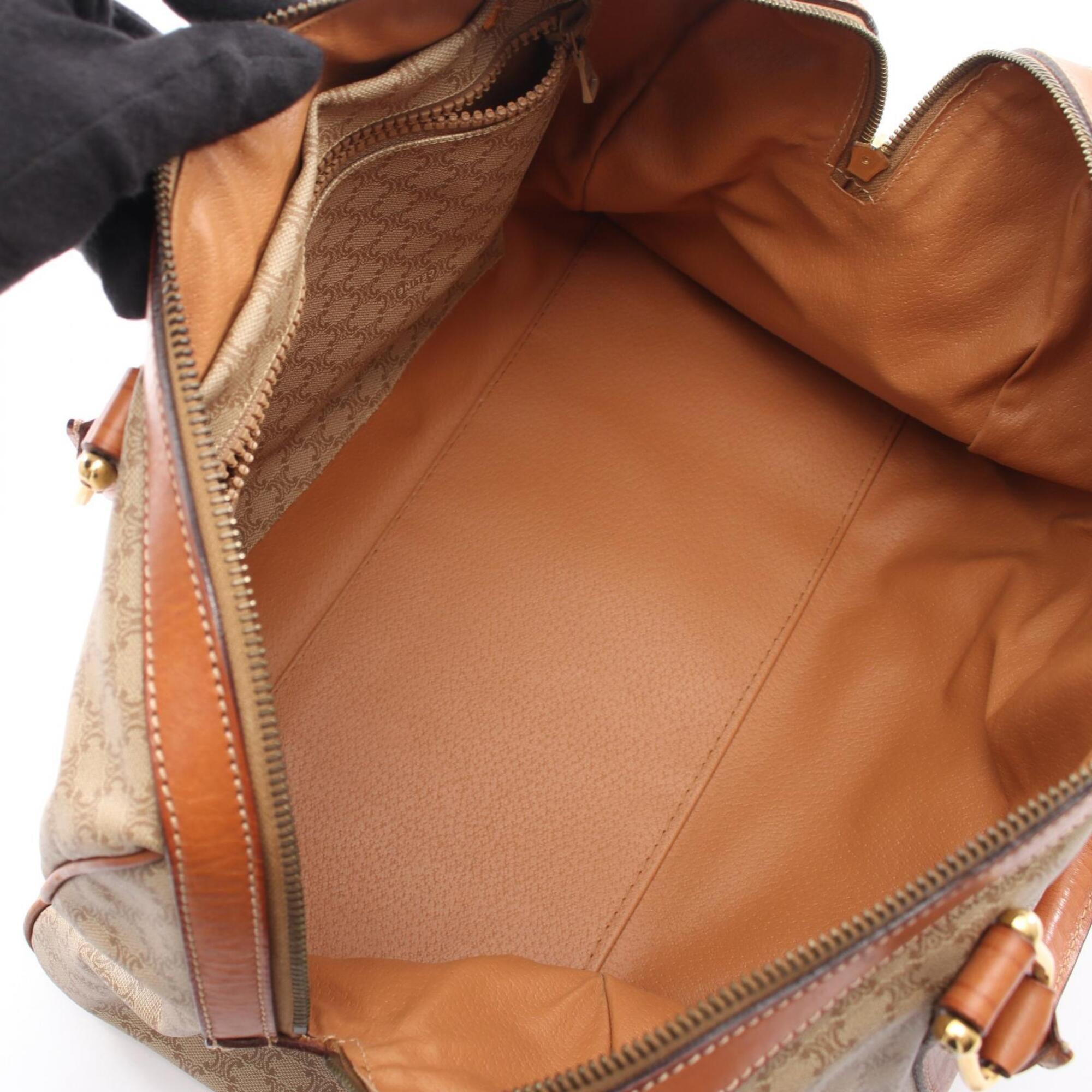 Celine Beige Brown Coated Canvas Leather Boston Bag Handbag (Pre-Owned)
