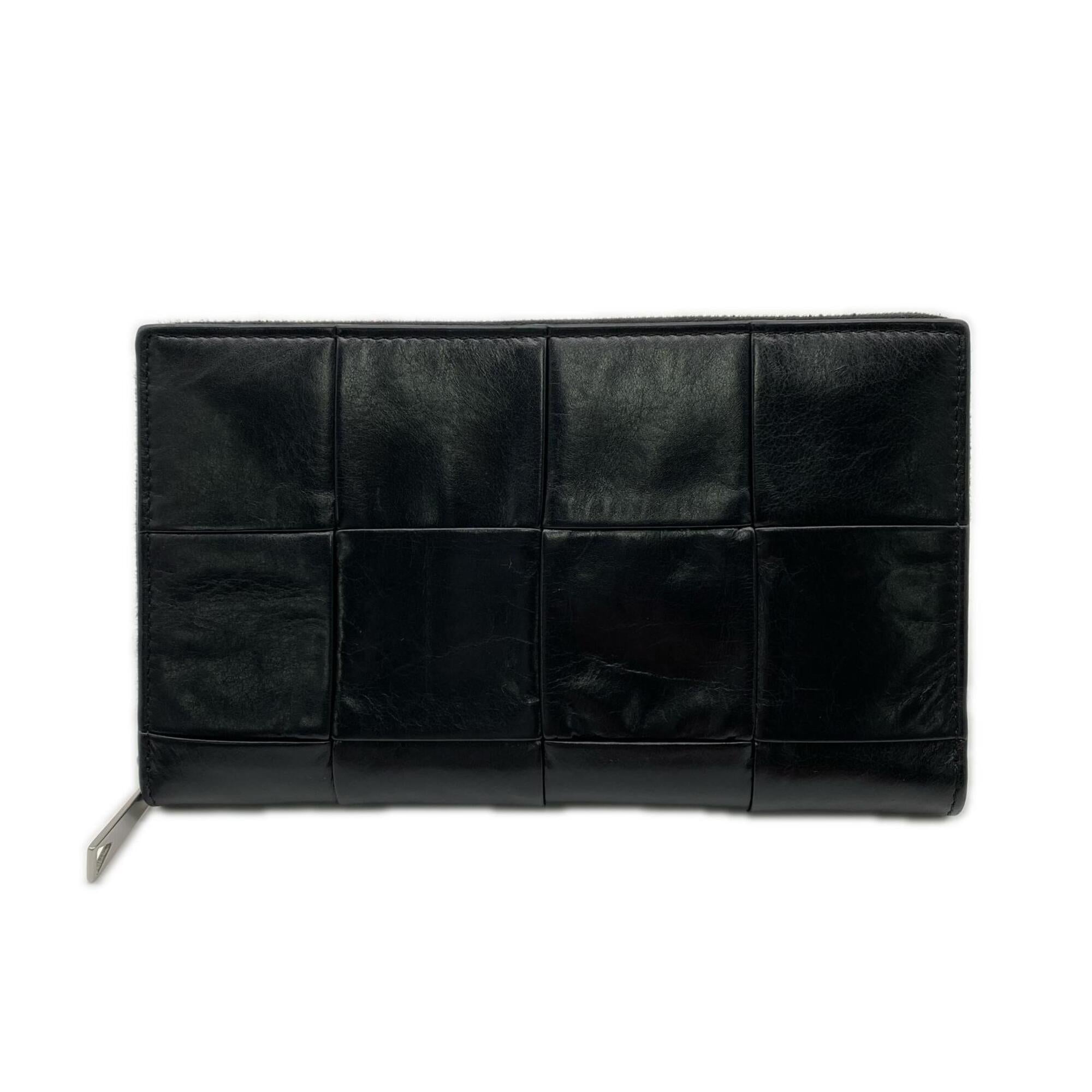 Bottega Veneta Black Nylon Leather Long Wallet (Bi-Fold) (Pre-Owned)