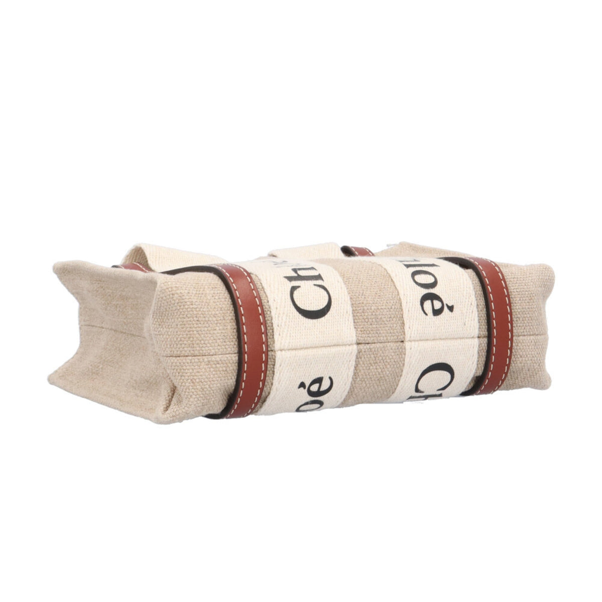 Chloé Brown White Linen Leather Shoulder Bag (Pre-Owned)