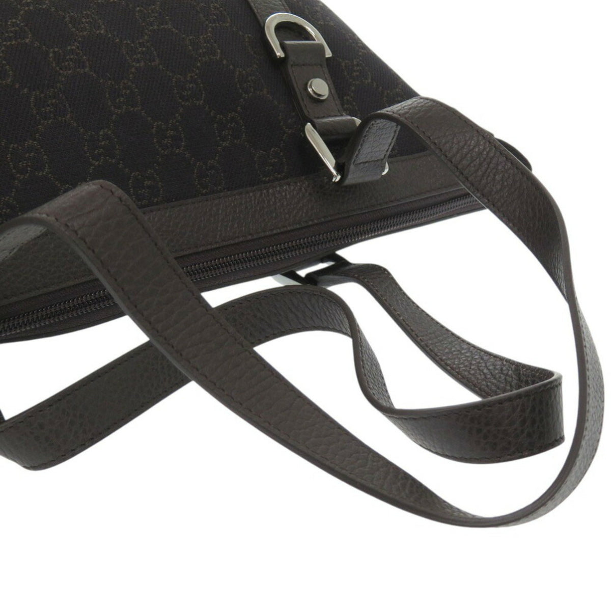 Gucci Dark Brown Canvas Leather Tote Bag (Pre-Owned)