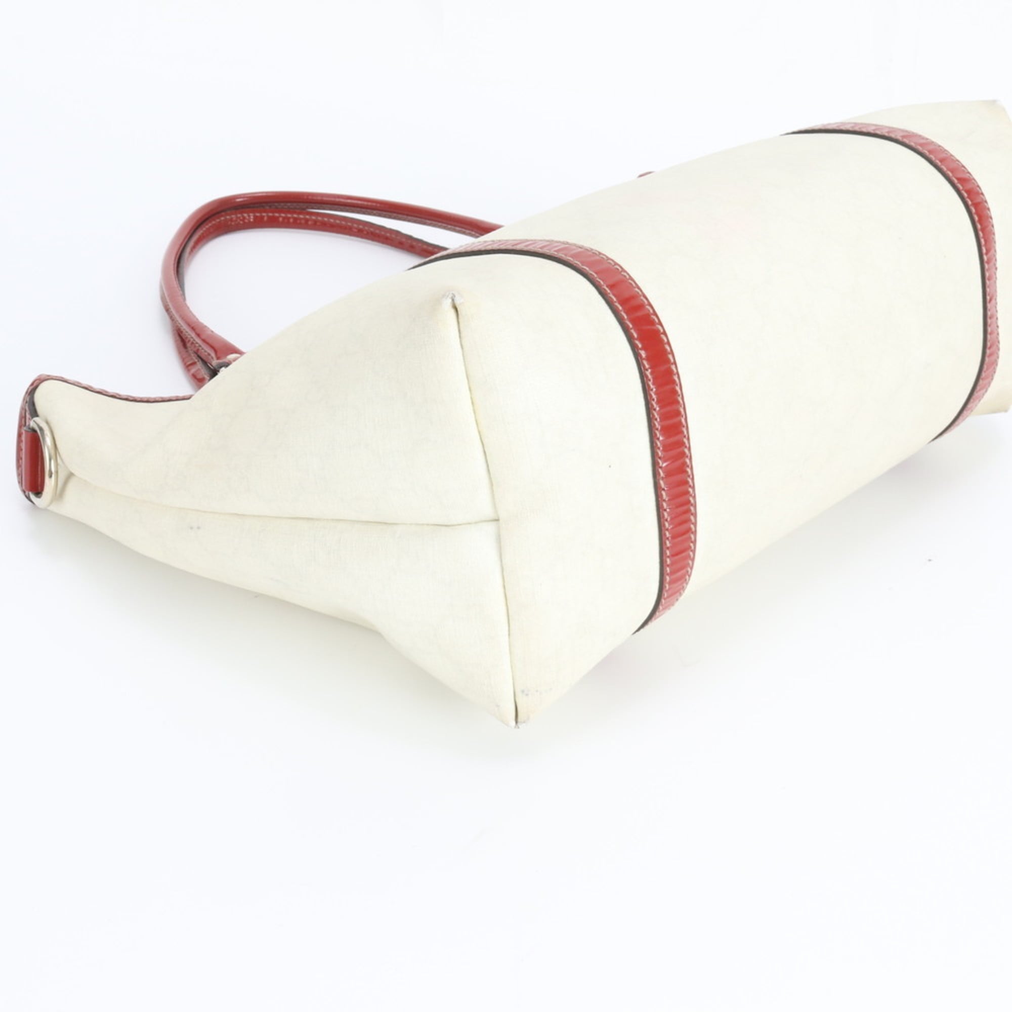 Gucci Off-White Red Color Coated Canvas Leather Handbag Tote Bag (Pre-Owned)