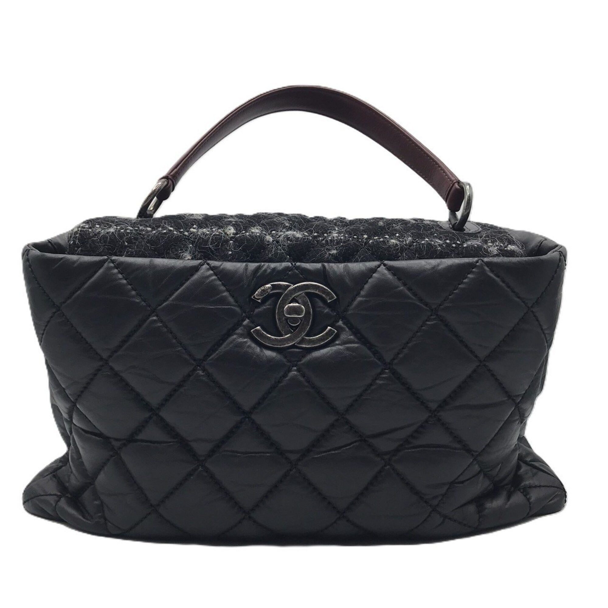Chanel Black Leather Tweed Shoulder Bag (Pre-Owned)