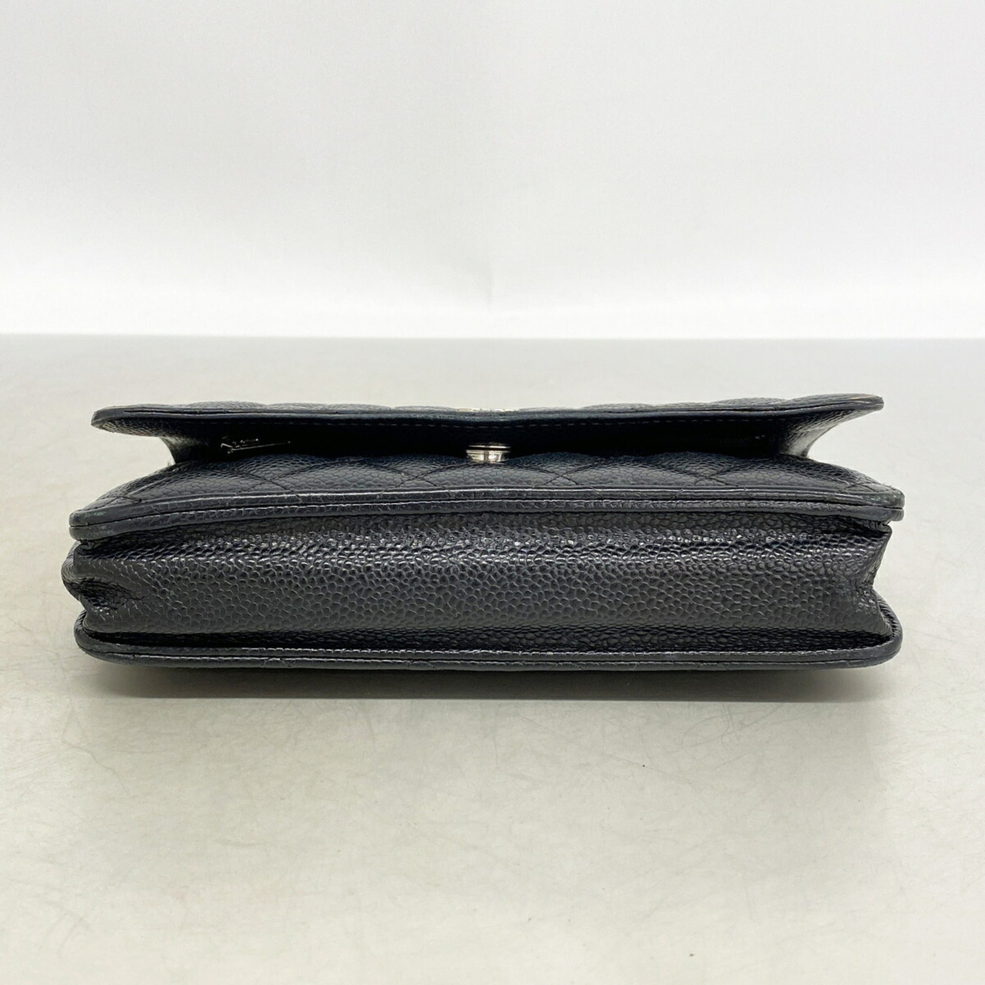 Chanel Black Grained Calfskin Chain/Shoulder Wallet (Pre-Owned)