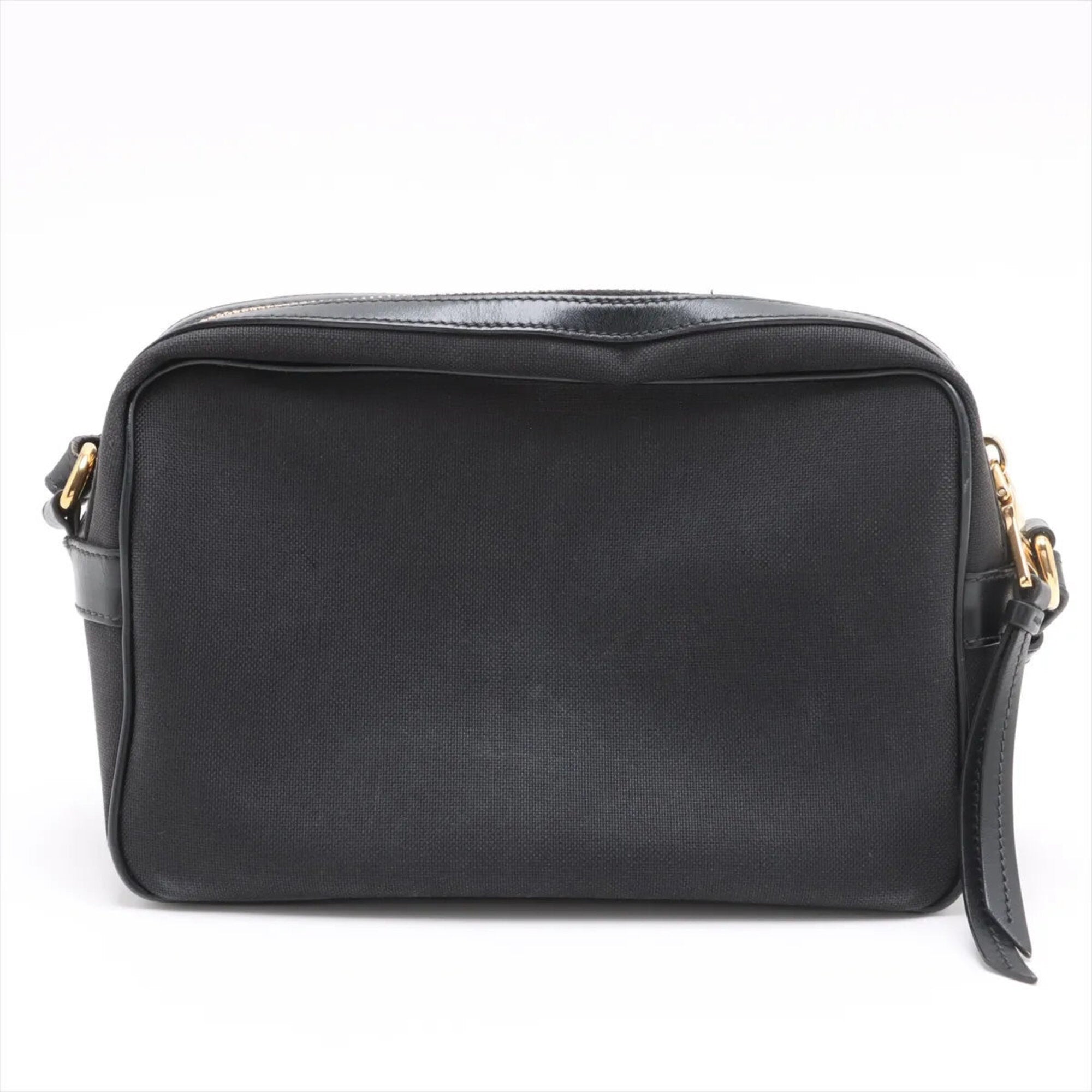 Prada Black Leather Canvas Shoulder Bag (Pre-Owned)
