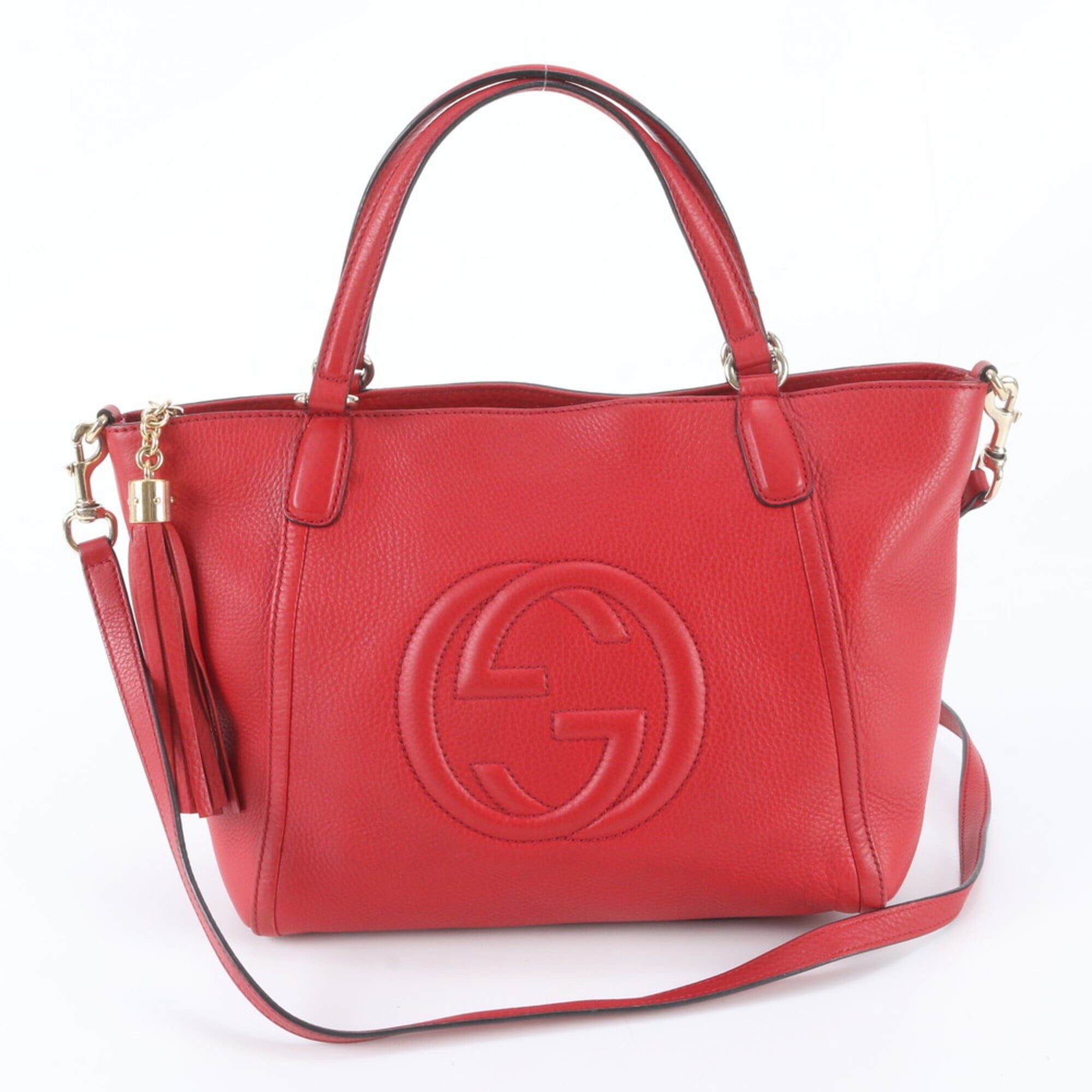 Gucci Red Color Leather Handbag Shoulder Bag Tote Bag (Pre-Owned)