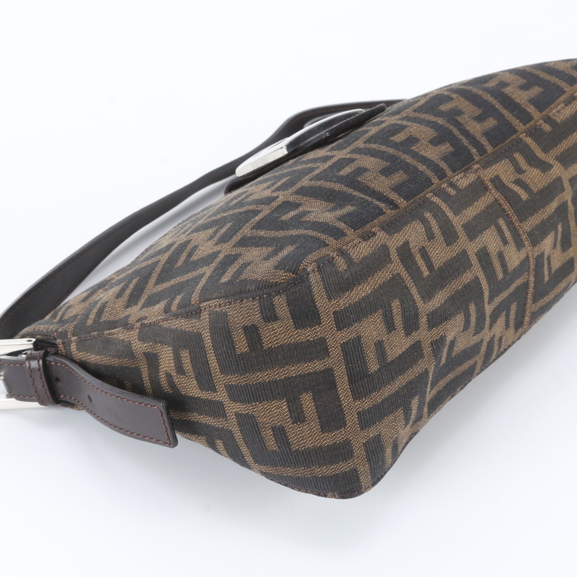 Fendi Brown Leather Canvas Handbag Shoulder Bag (Pre-Owned)