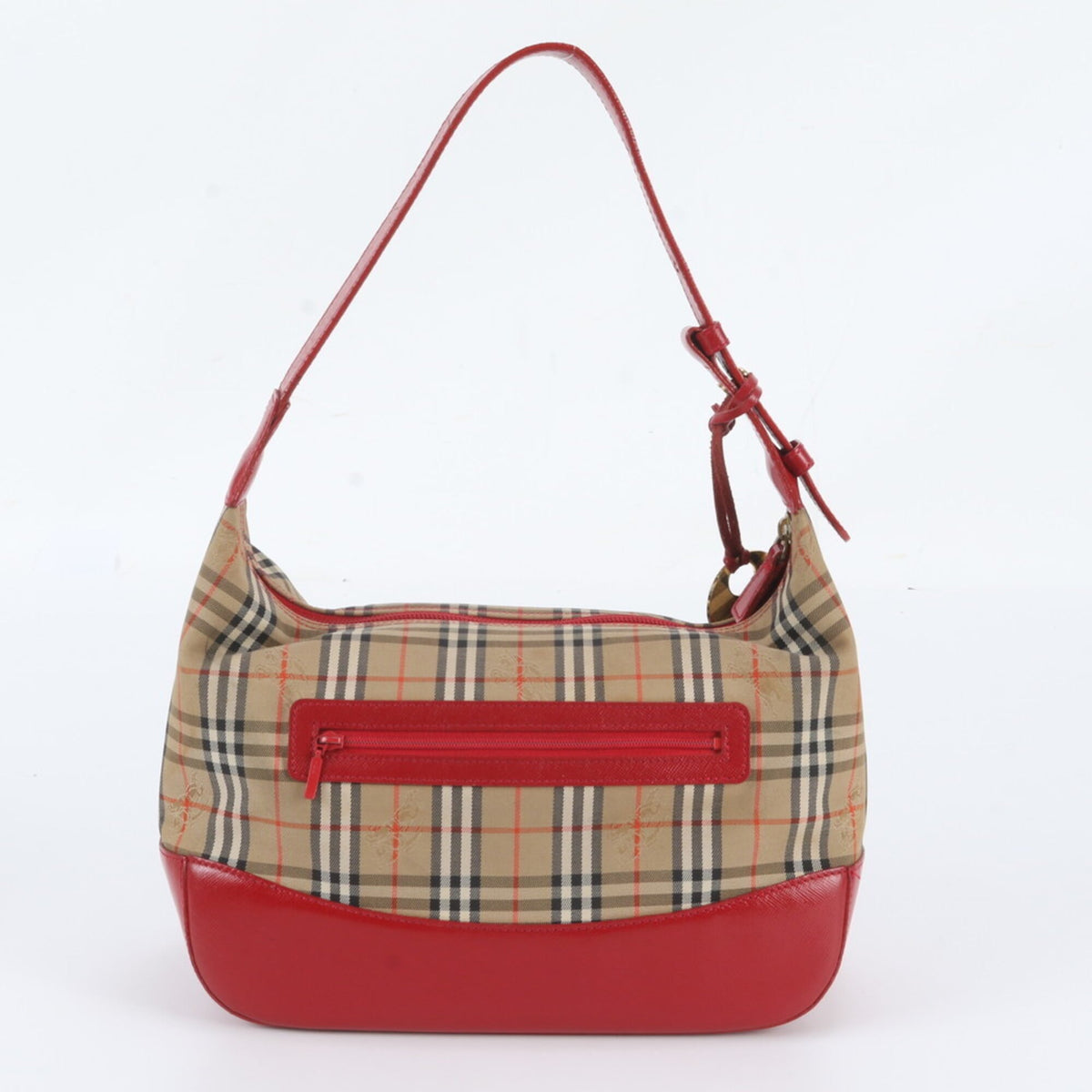 Burberry Beige Red Color Leather Canvas Shoulder Bag (Pre-Owned)