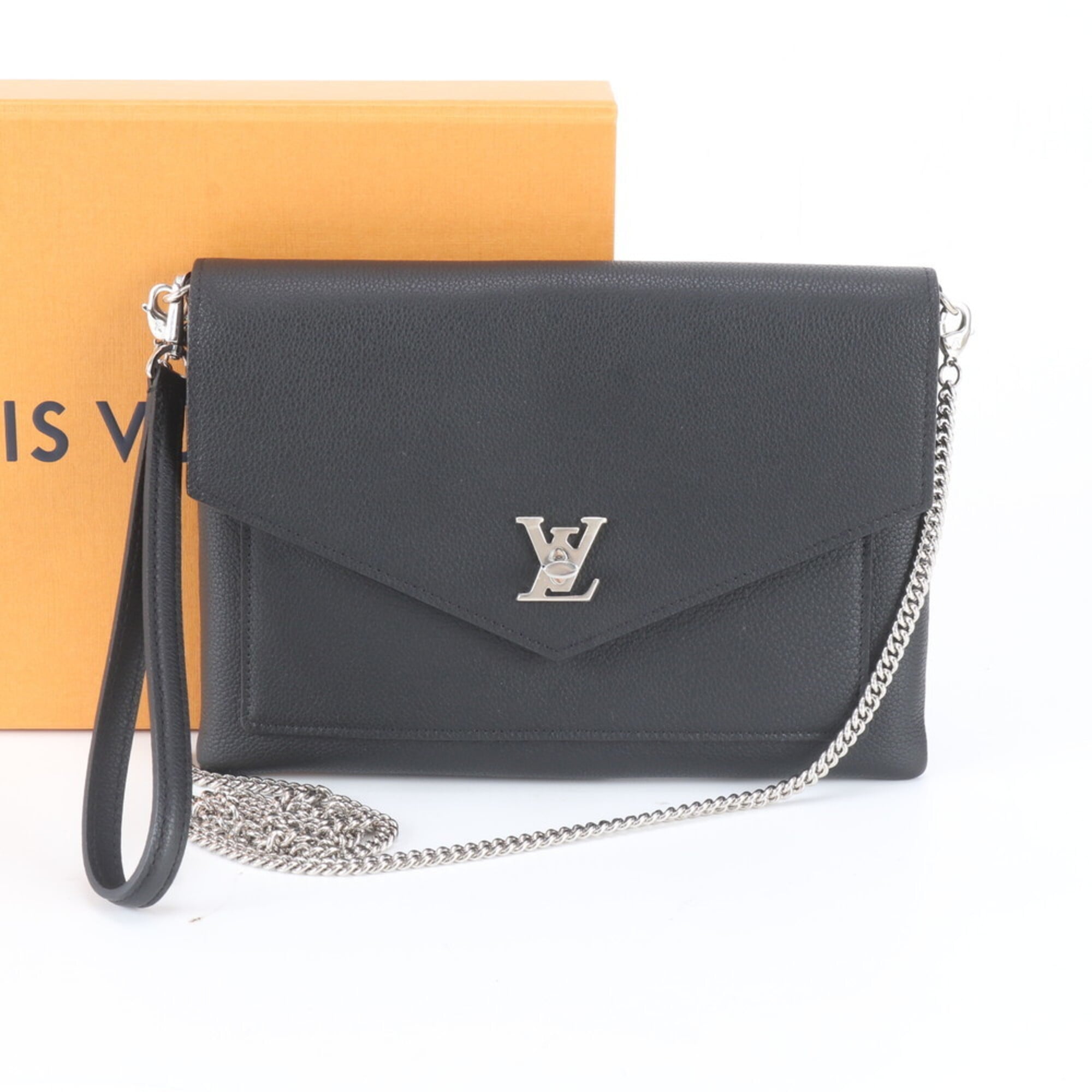 Louis Vuitton Noir Leather Clutch Bag Pochette Shoulder Bag (Pre-Owned)