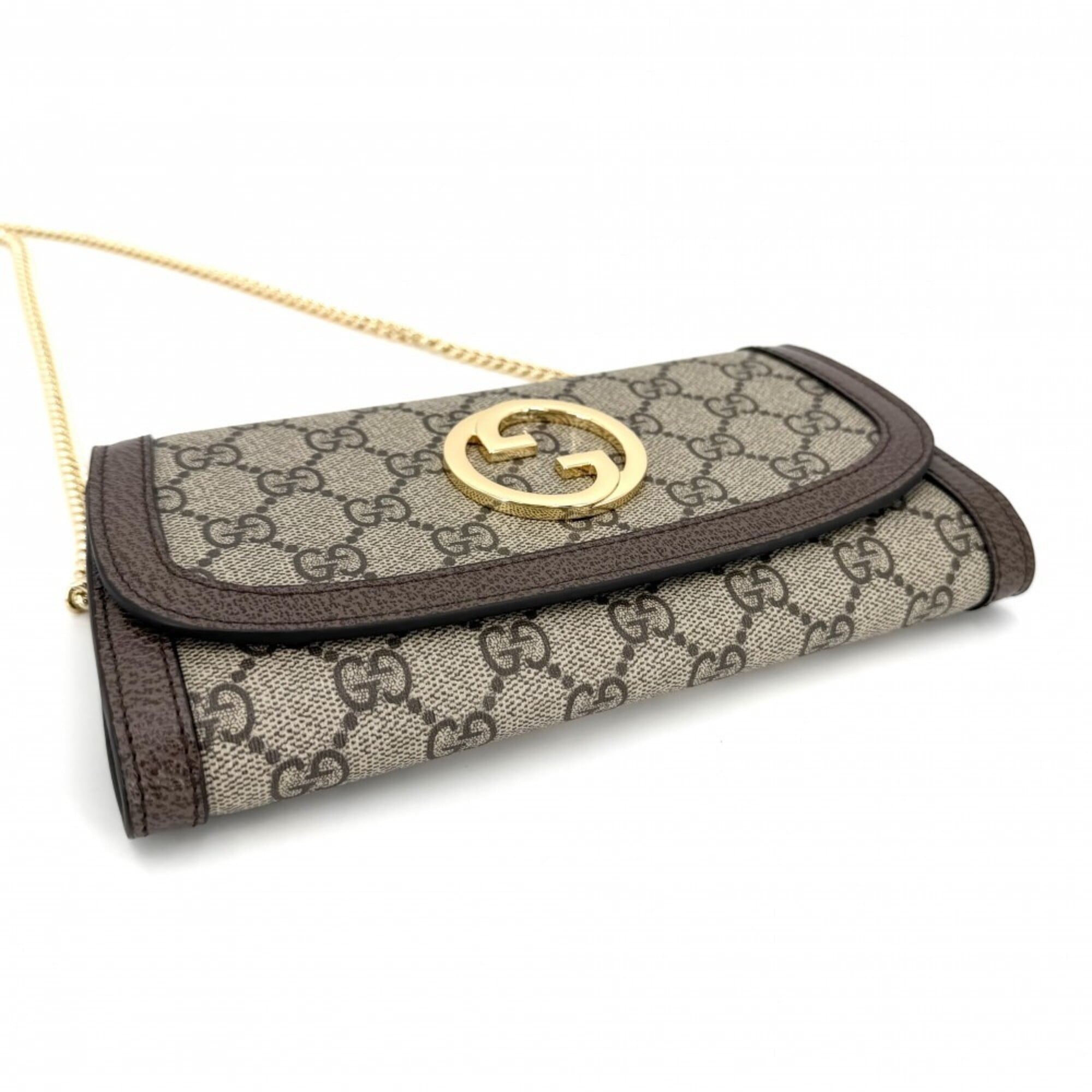 Gucci Beige Gg Supreme Canvas Leather Chain/Shoulder Wallet (Pre-Owned)