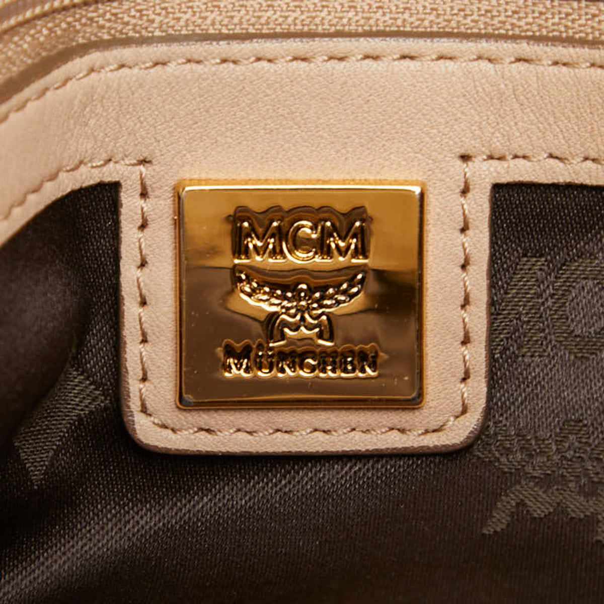 Mcm Visetos Beige Leather Handbag Shoulder Bag (Pre-Owned)