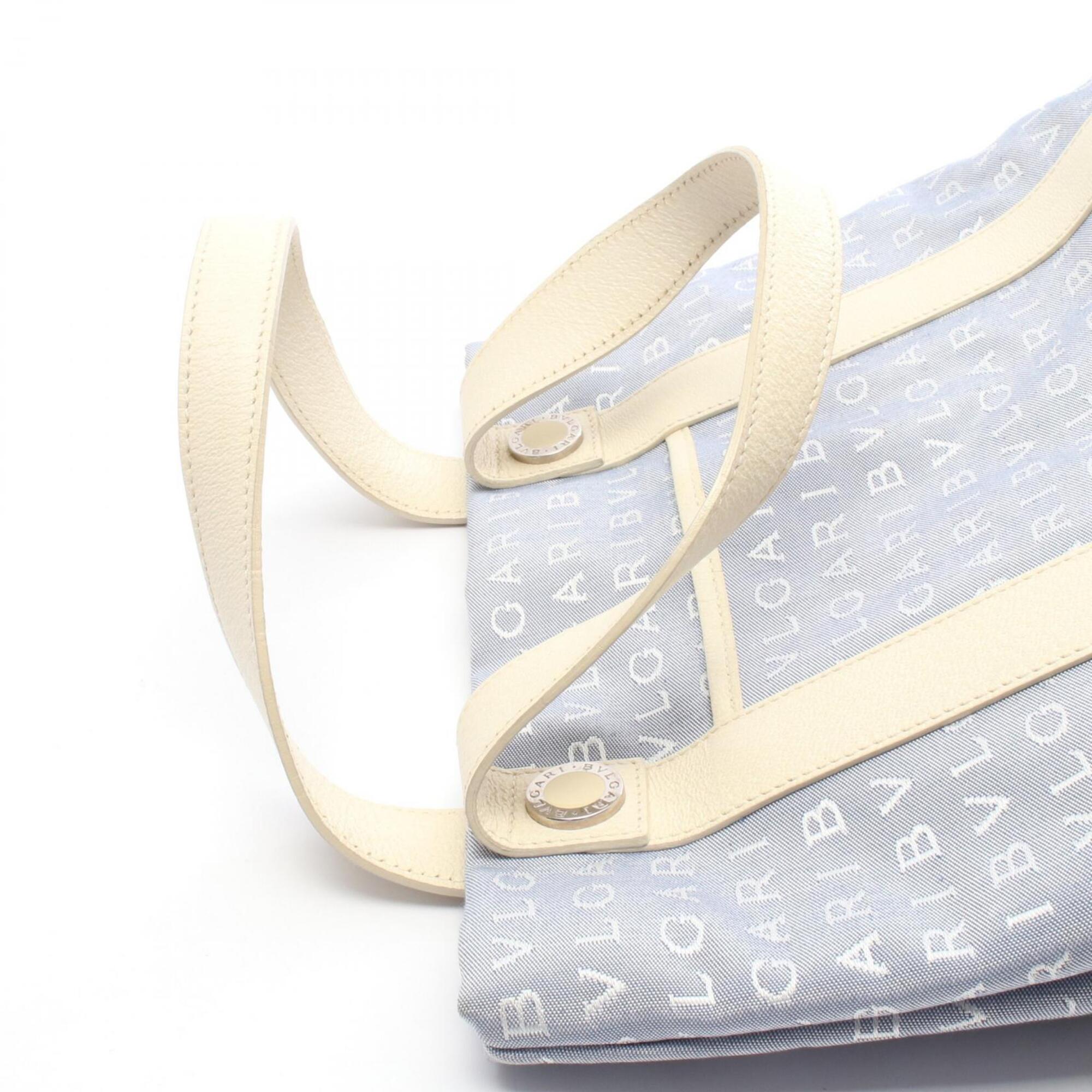 Bvlgari Blue Ivory Canvas Leather Handbag Tote Bag (Pre-Owned)