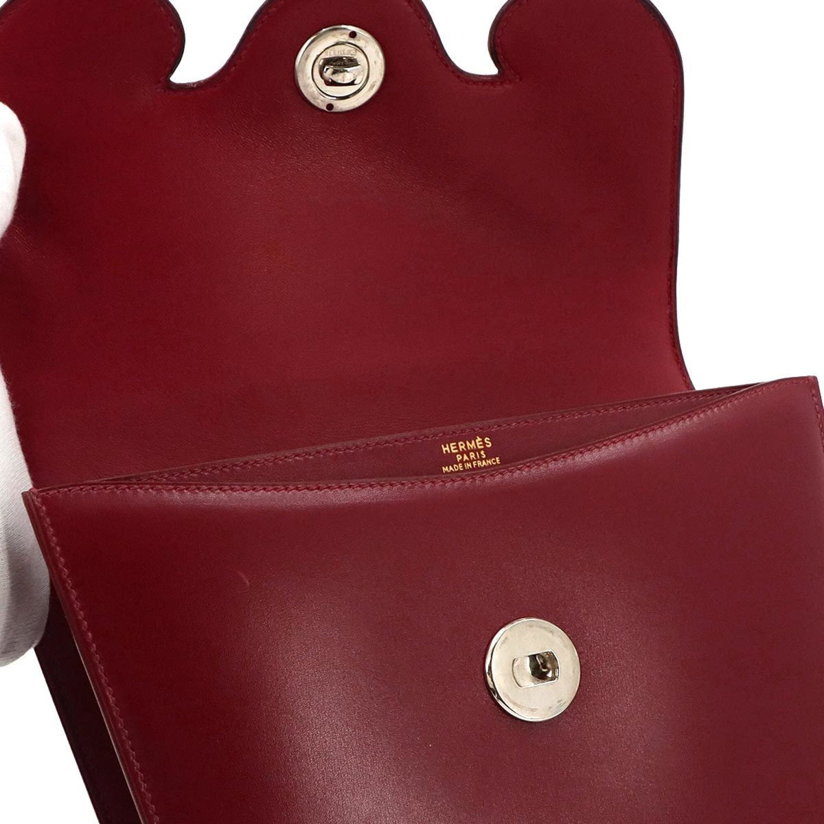 Hermes Rouge H Box Calf Leather Handbag (Pre-Owned)
