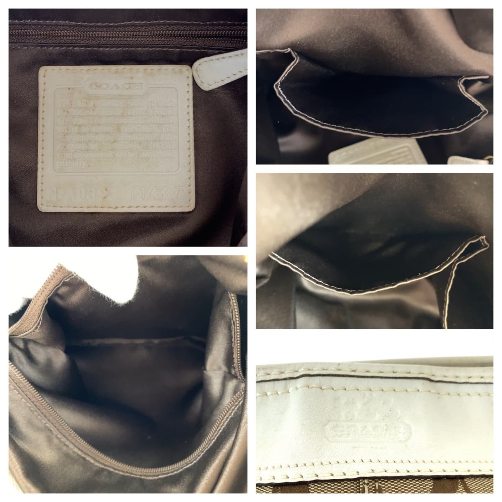 Coach Beige White Canvas Leather Shoulder Bag (Pre-Owned)