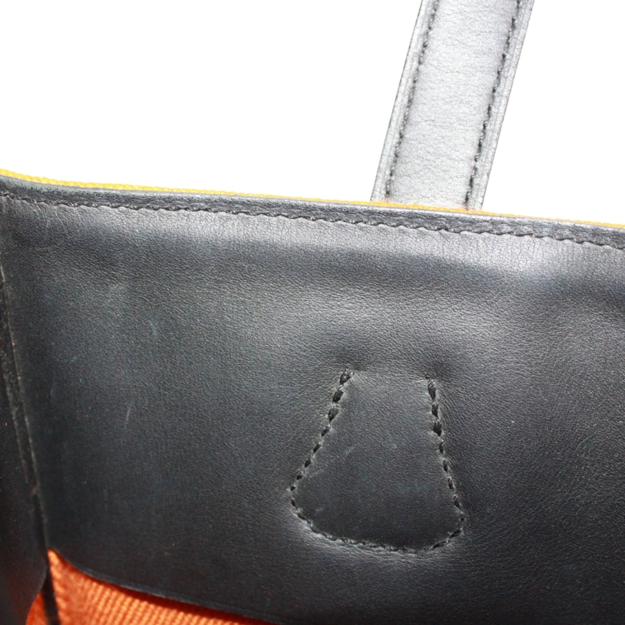 Hermes Black Orange Leather Canvas Tote Bag (Pre-Owned)
