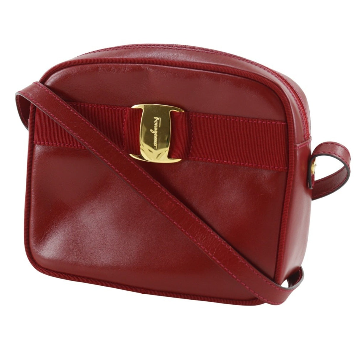 Salvatore Ferragamo Vara Red Color Leather Shoulder Bag (Pre-Owned)
