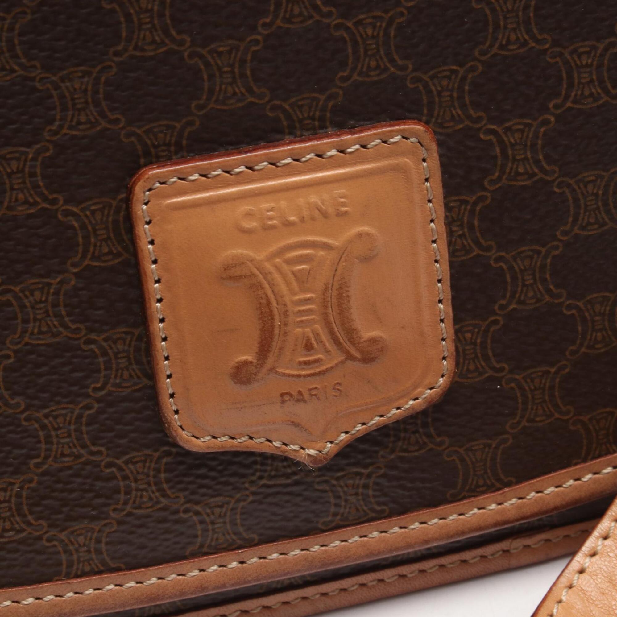 Celine Brown Coated Canvas Leather Handbag Shoulder Bag (Pre-Owned)