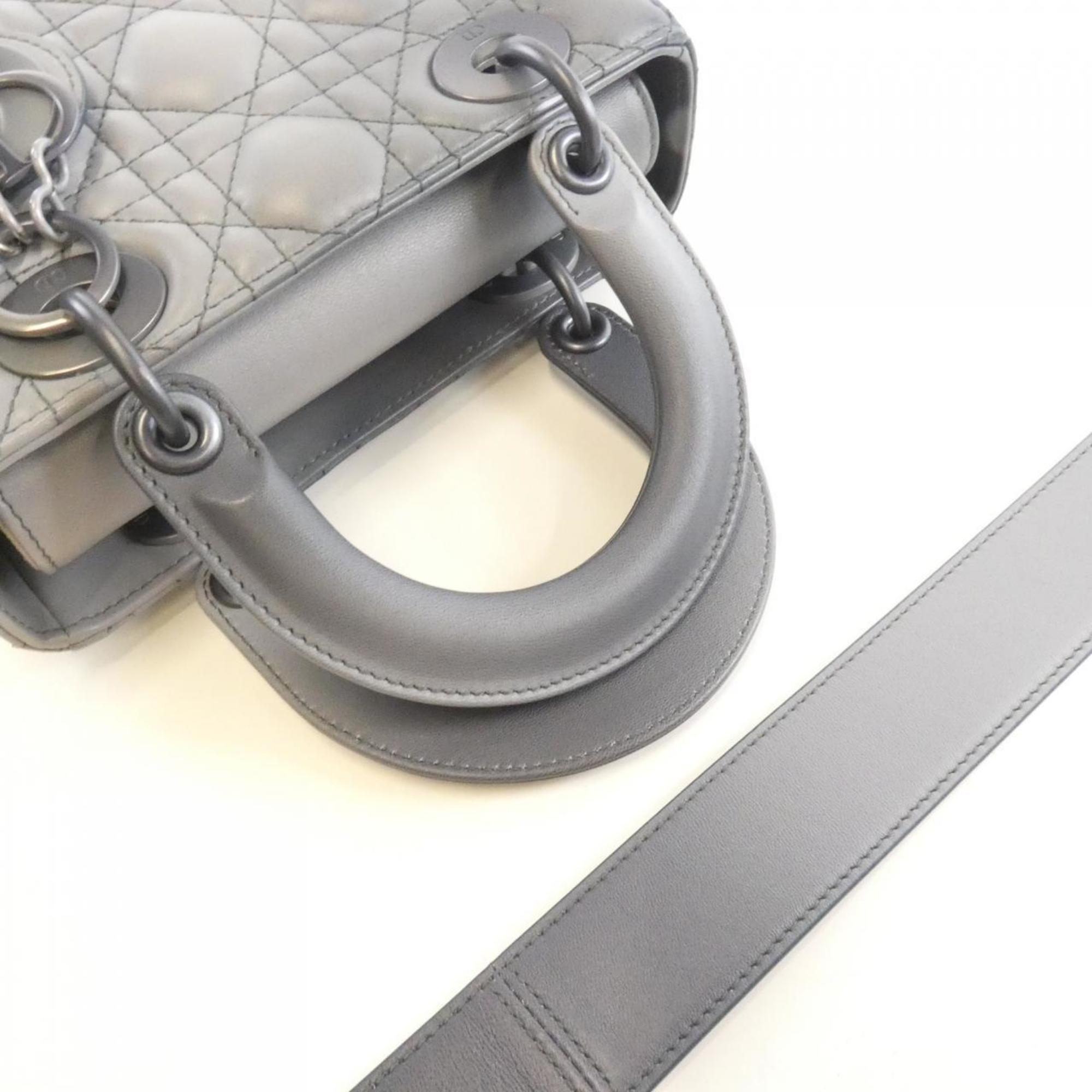 Christian Dior Lady Dior Gray Silver Leather Handbag (Pre-Owned)