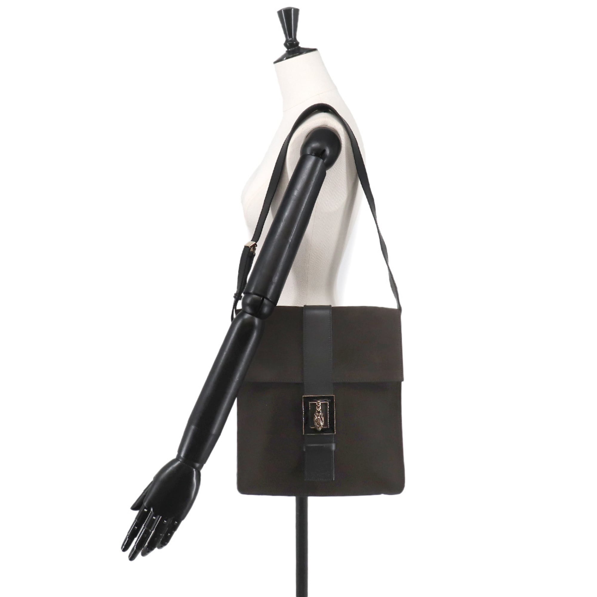Gucci Black Brown Suede Leather Shoulder Bag (Pre-Owned)