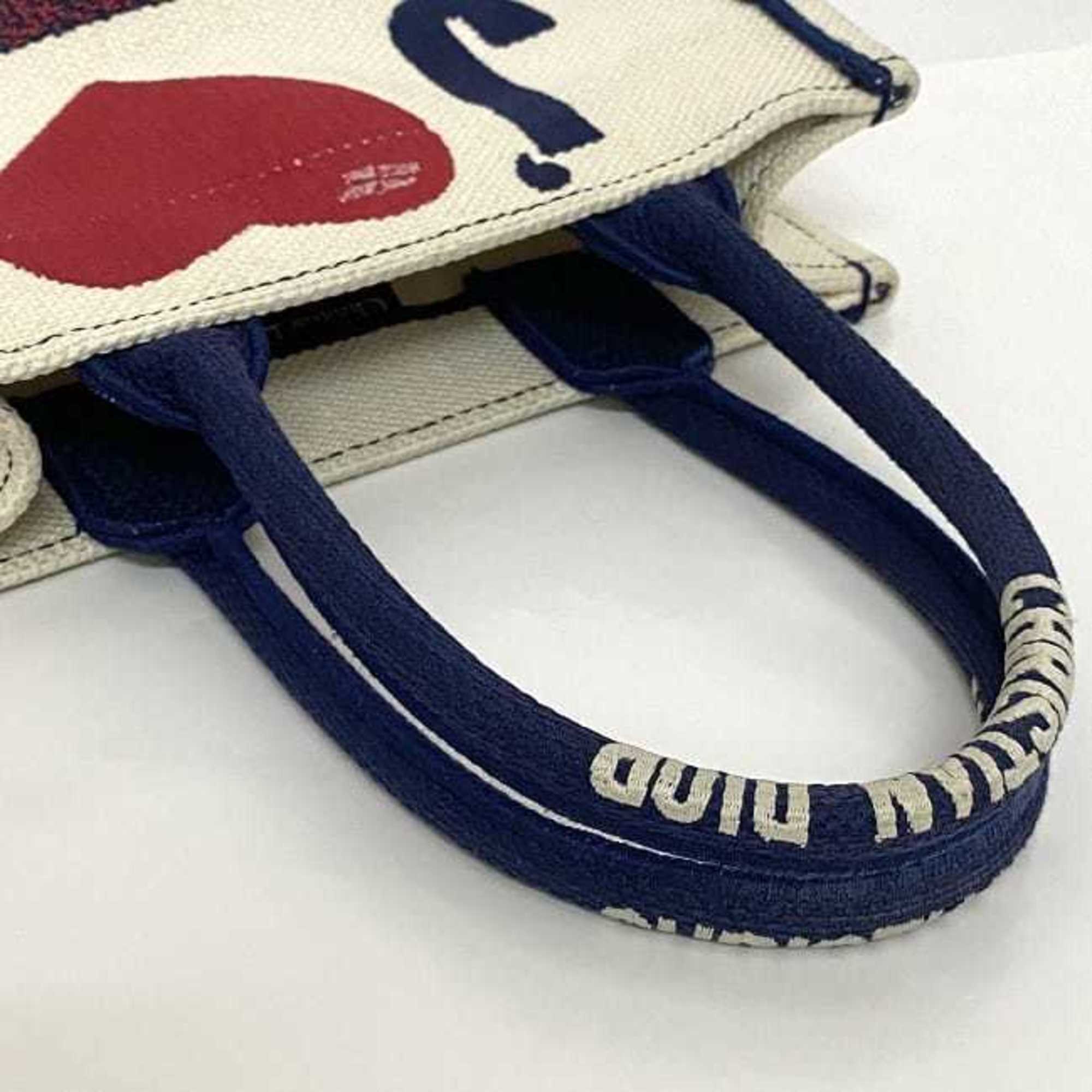 Christian Dior Navy Red Color White Canvas Handbag (Pre-Owned)