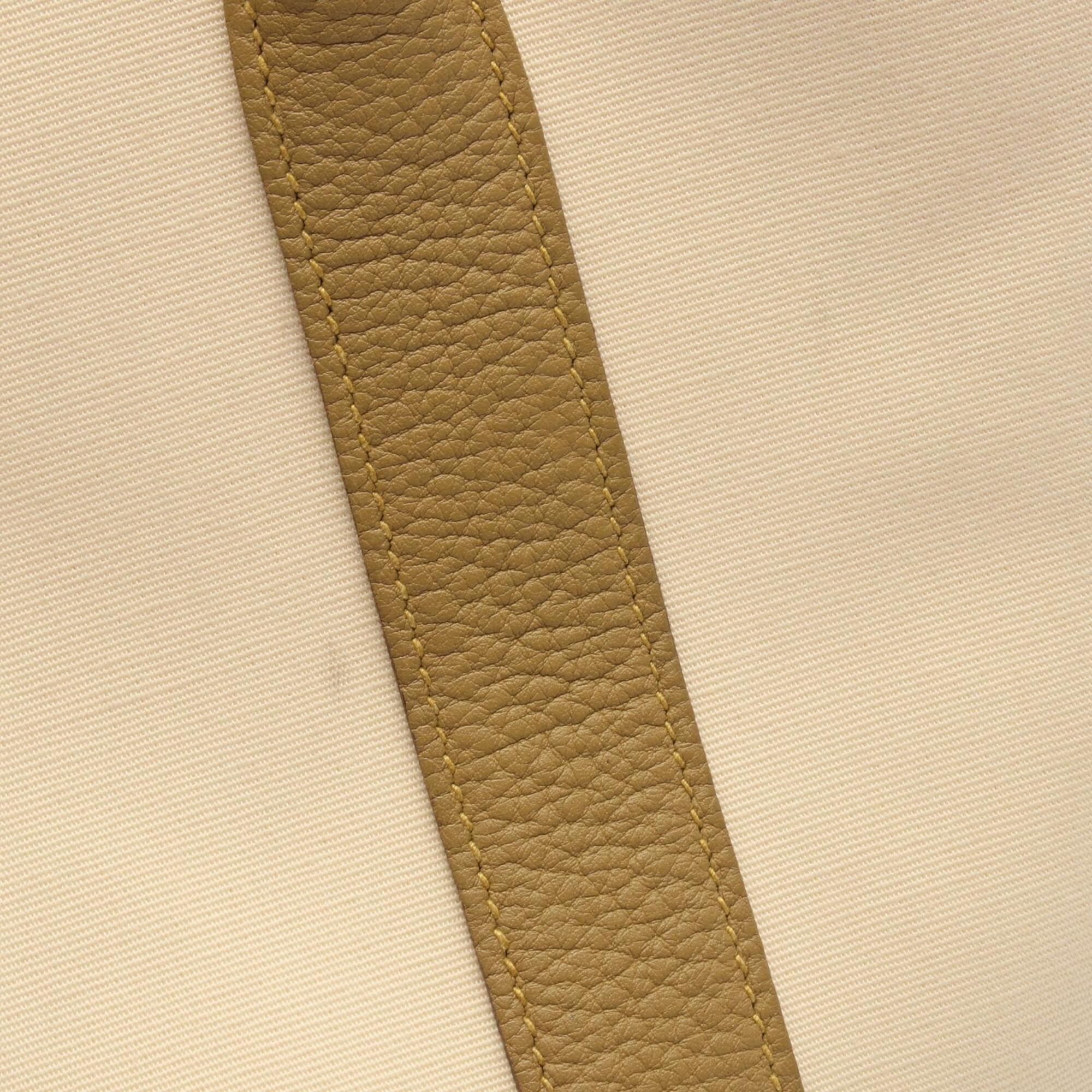 Hermes Ivory Khaki Toile Officier Negonda Leather Handbag Tote Bag (Pre-Owned)