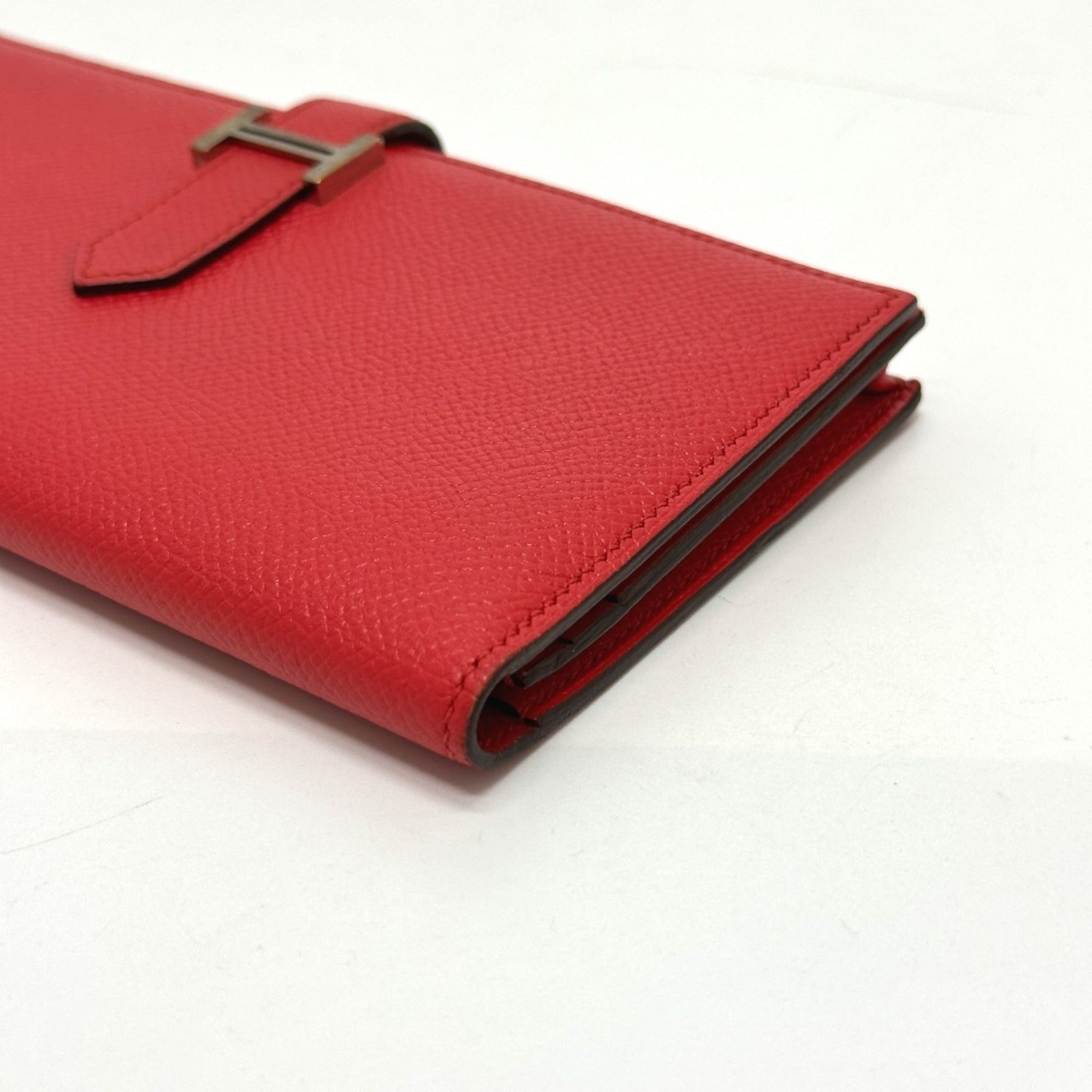 Hermes Red Color Epsom Leather Long Wallet (Bi-Fold) (Pre-Owned)