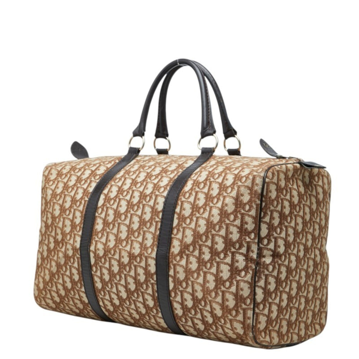 Christian Dior Beige Brown Canvas Leather Boston Bag Handbag (Pre-Owned)