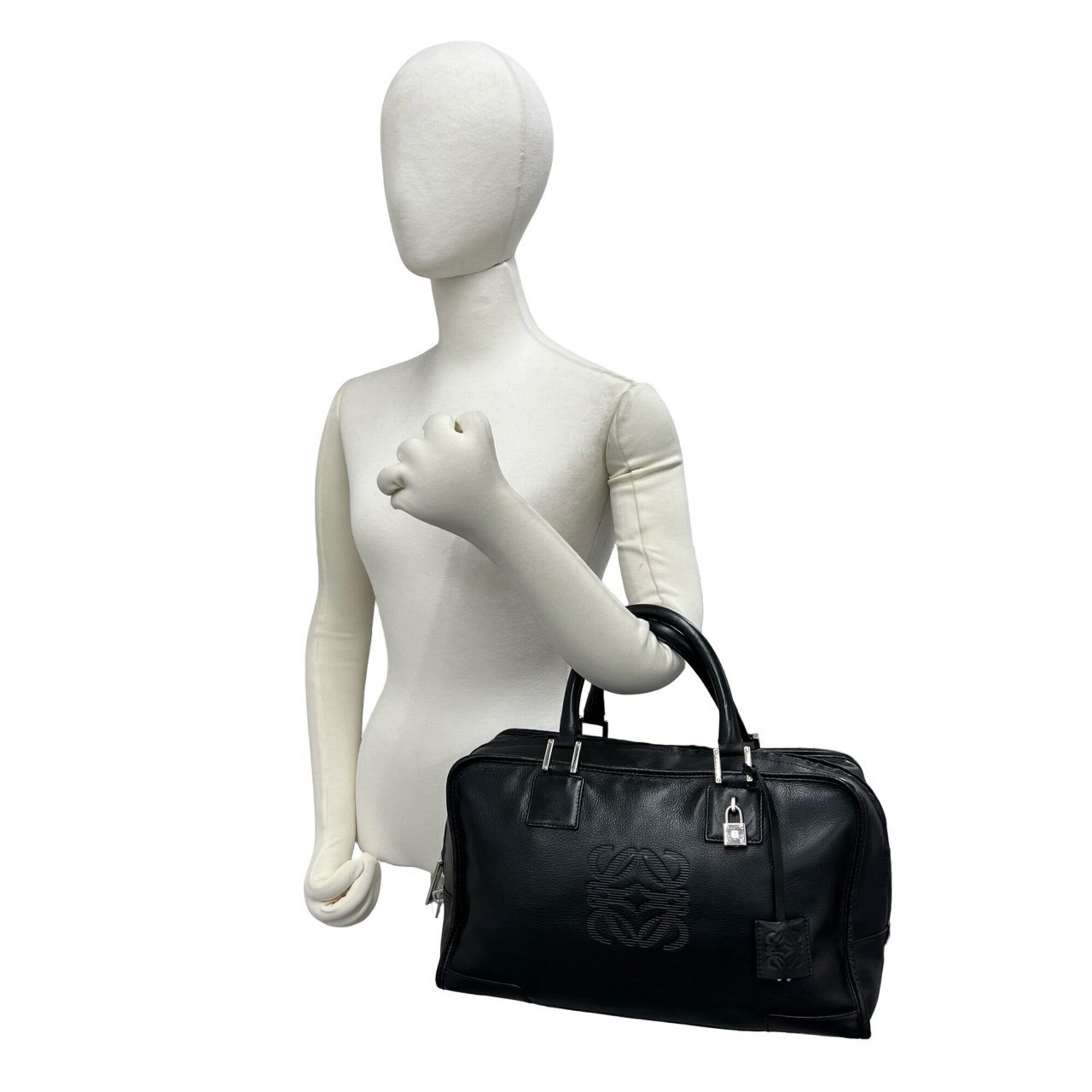 Loewe Black Leather Boston Bag Handbag Tote Bag (Pre-Owned)