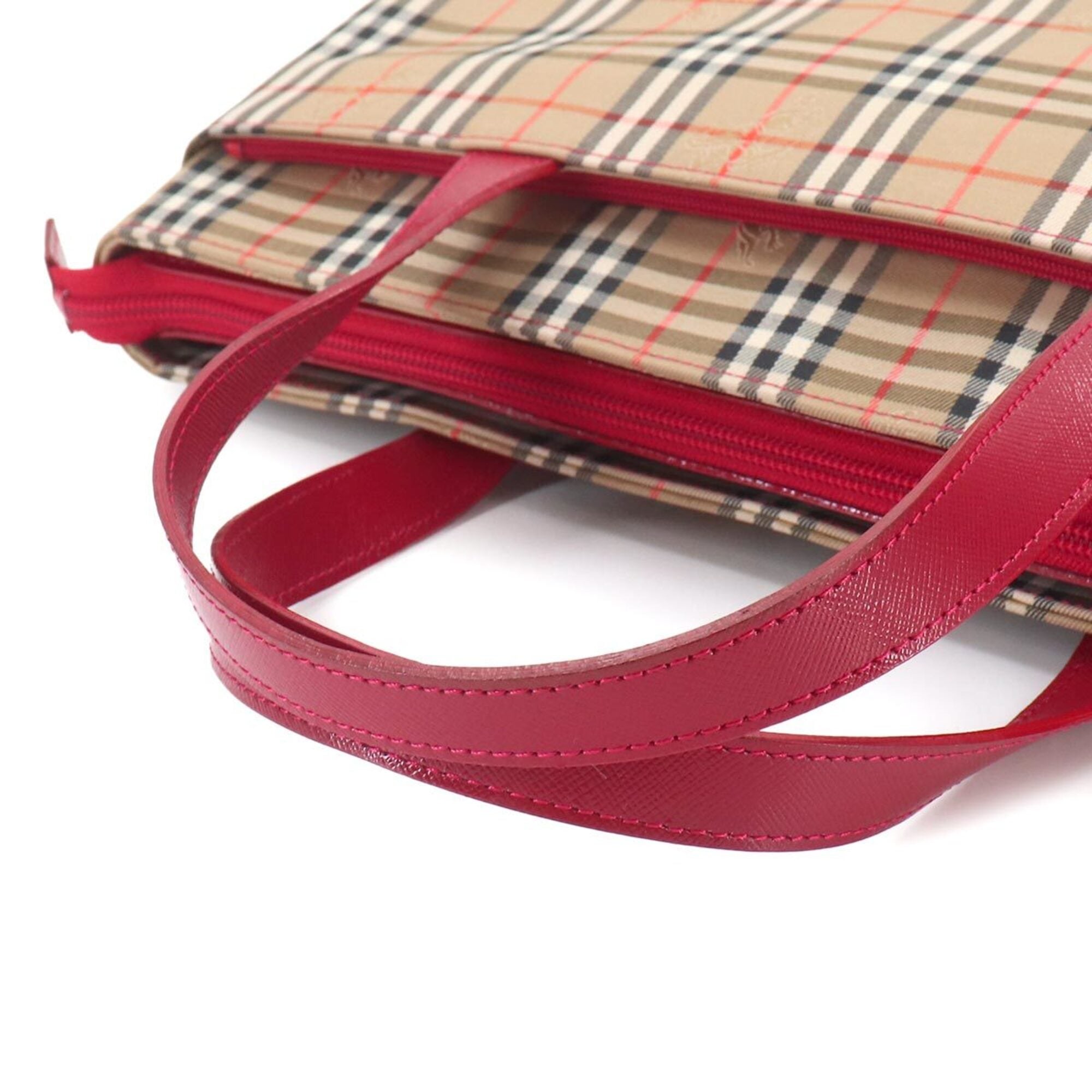 Burberry Beige Red Color Canvas Leather Handbag (Pre-Owned)