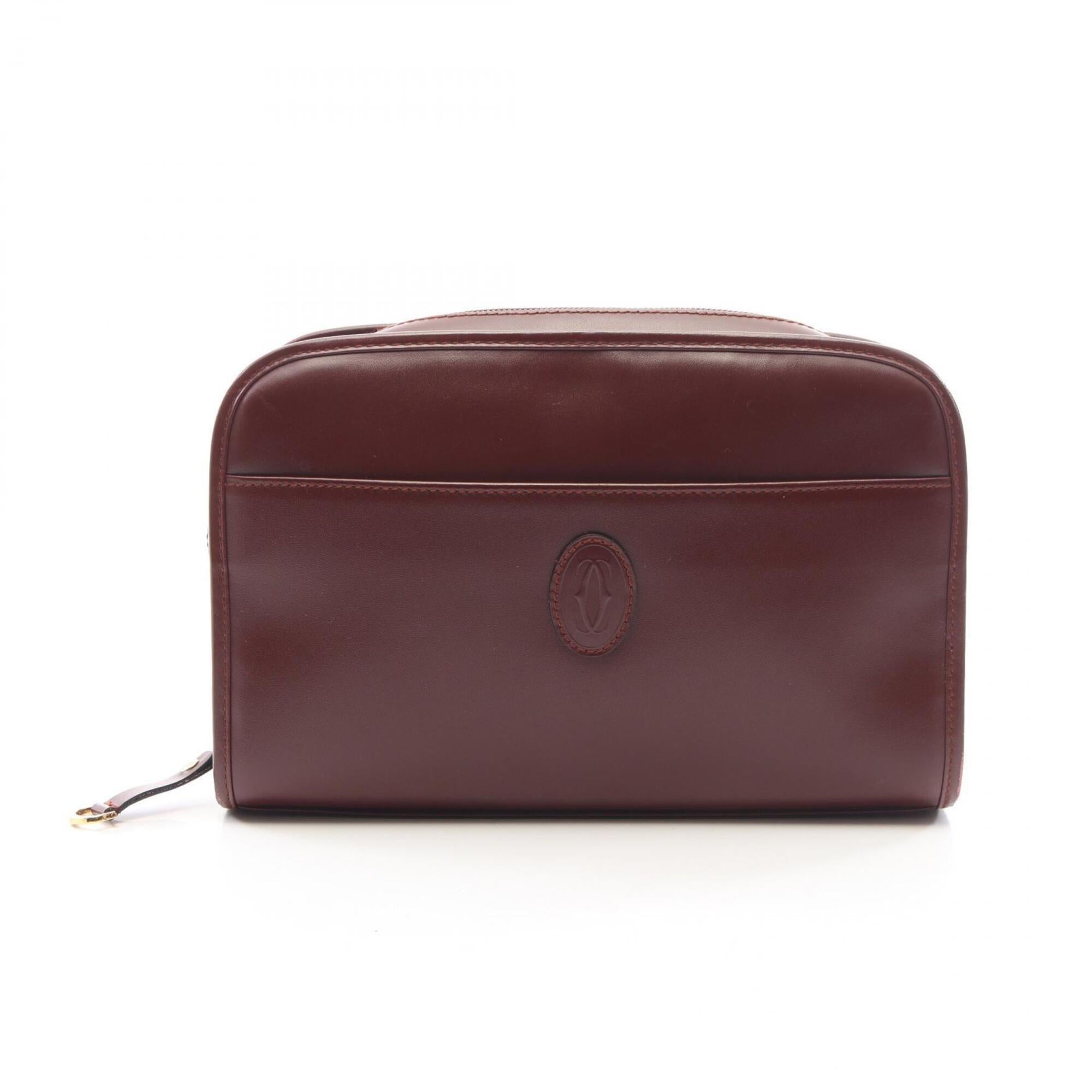 Cartier Bordeaux Leather Clutch Bag Handbag (Pre-Owned)