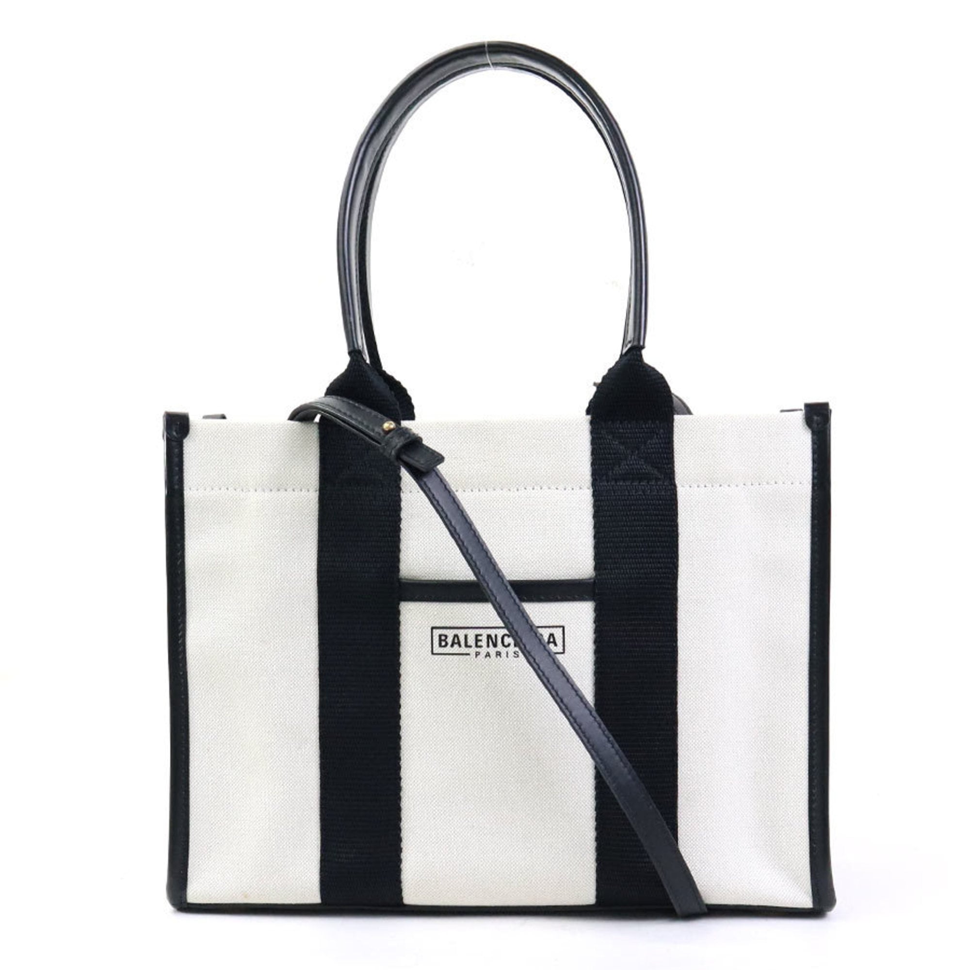 Balenciaga Black Ivory Canvas Leather Handbag Shoulder Bag (Pre-Owned)