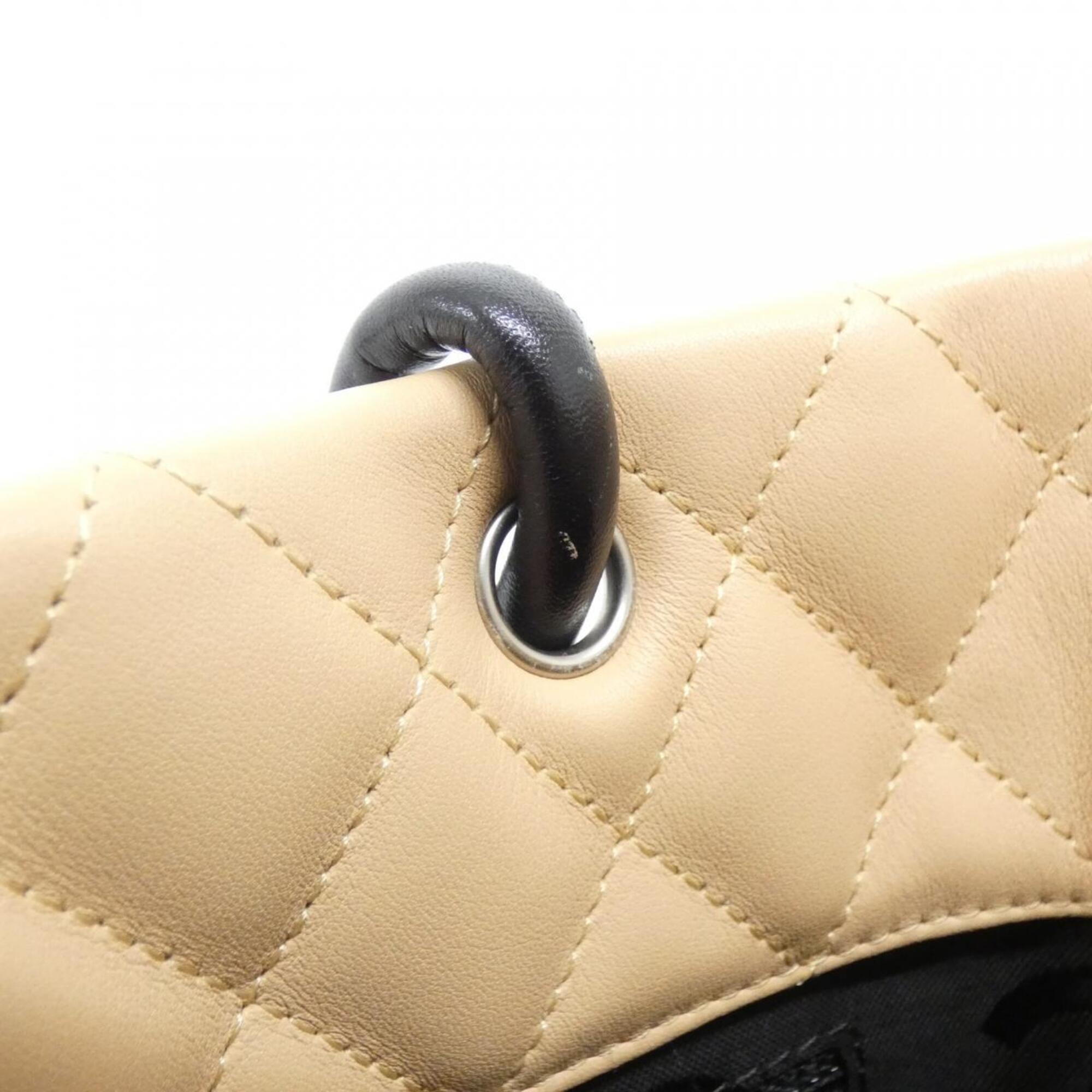 Chanel Beige Black Leather Handbag (Pre-Owned)