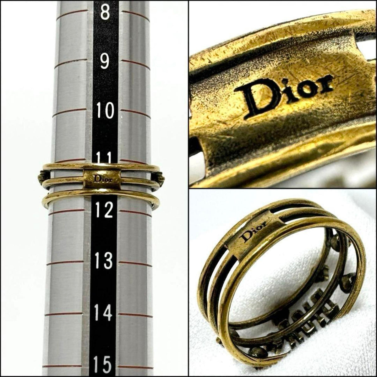 Christian Dior Metal Rhinestone Band Ring (Pre-Owned)