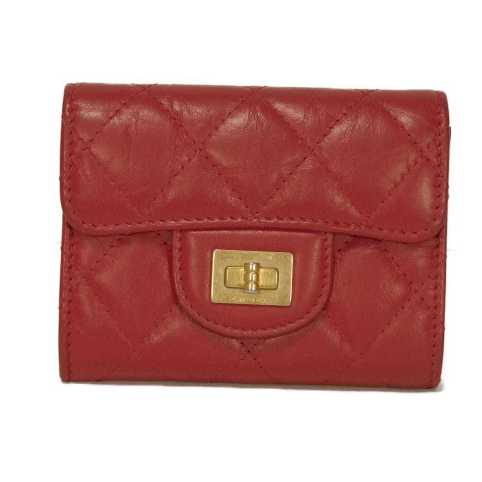 Chanel Red Color Leather Wallet (Bi-Fold) (Pre-Owned)