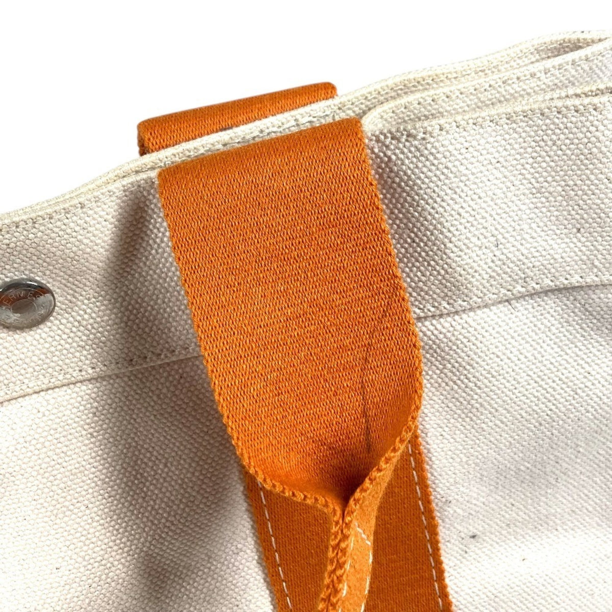 Hermes Ivory Orange Canvas Handbag Tote Bag (Pre-Owned)