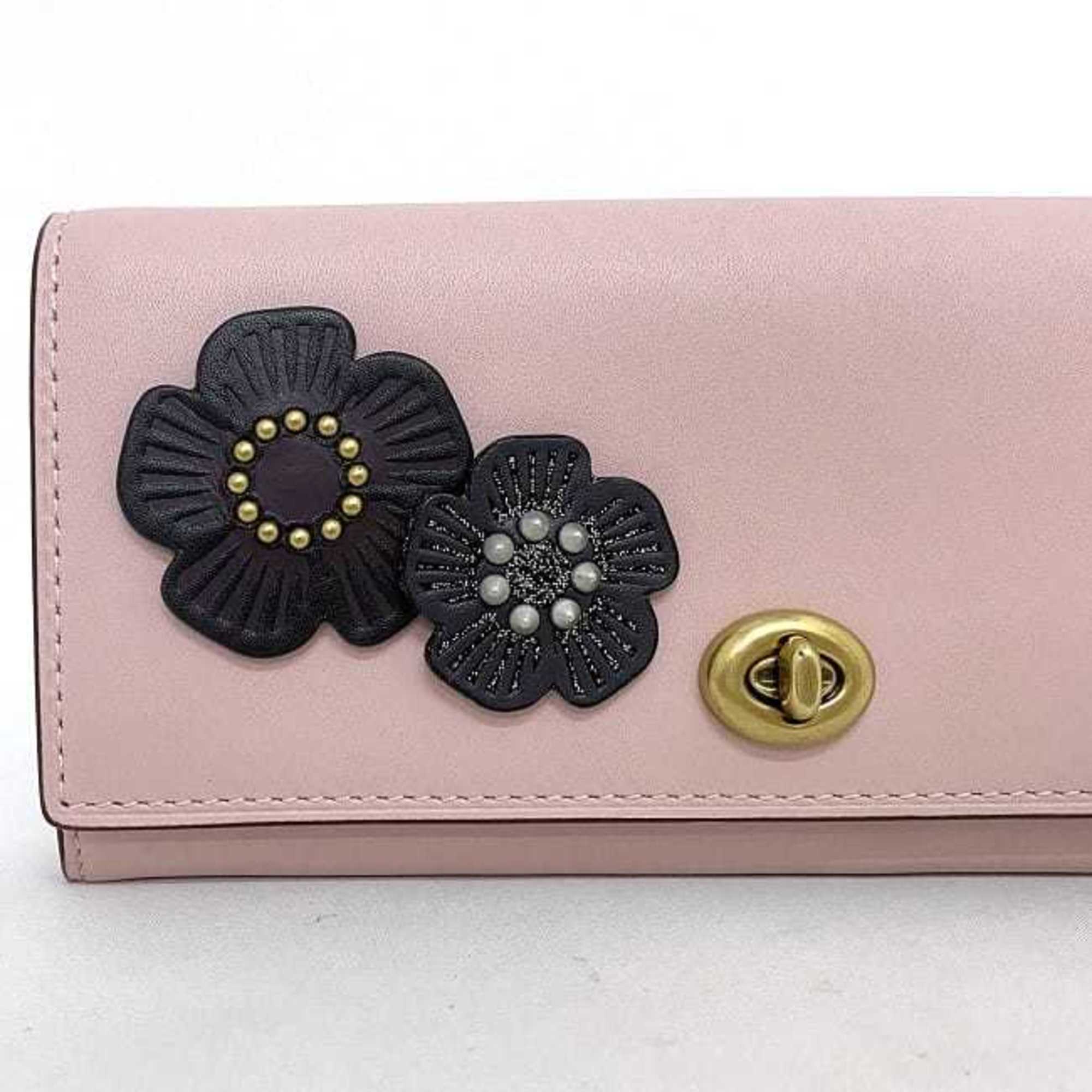 Coach Black Pink Leather Long Wallet (Bi-Fold) (Pre-Owned)