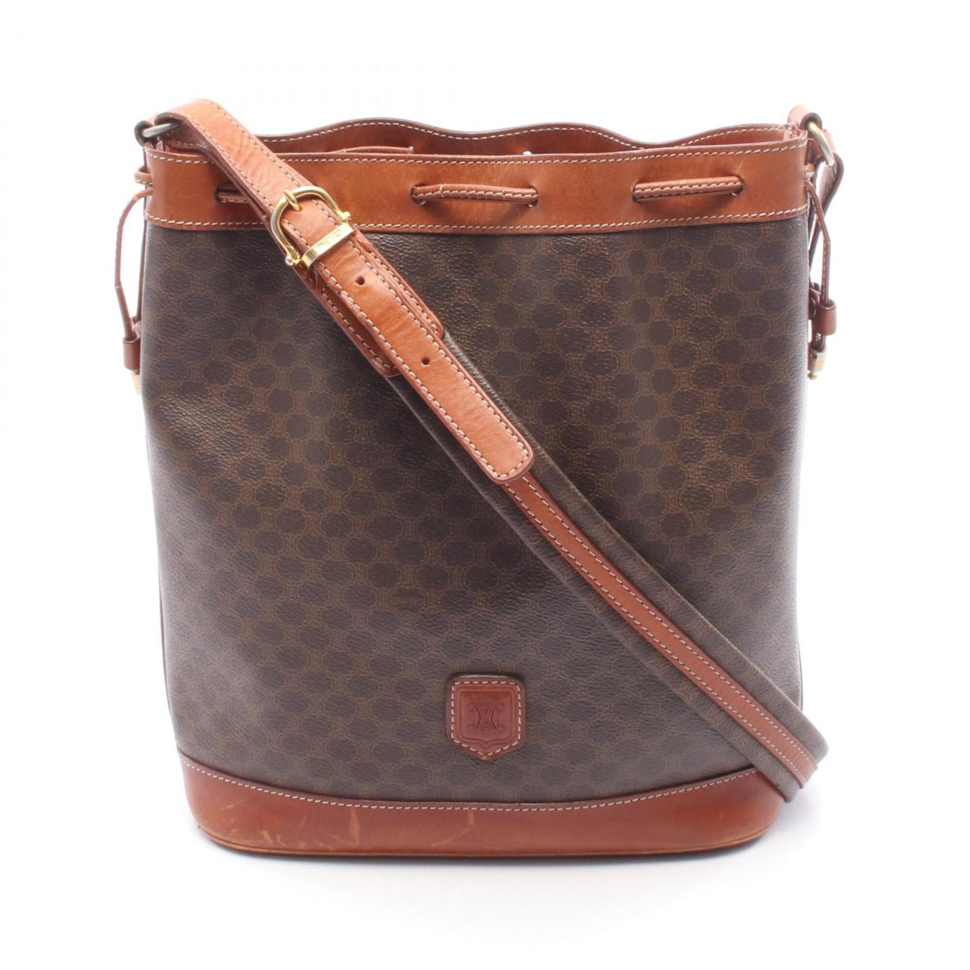 Celine Brown Coated Canvas Leather Handbag Shoulder Bag (Pre-Owned)