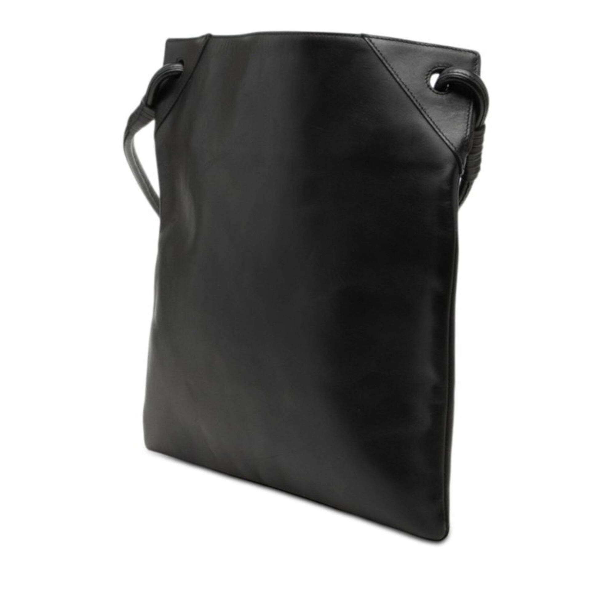 Bottega Veneta Black Leather Messenger Bag Shoulder Bag (Pre-Owned)