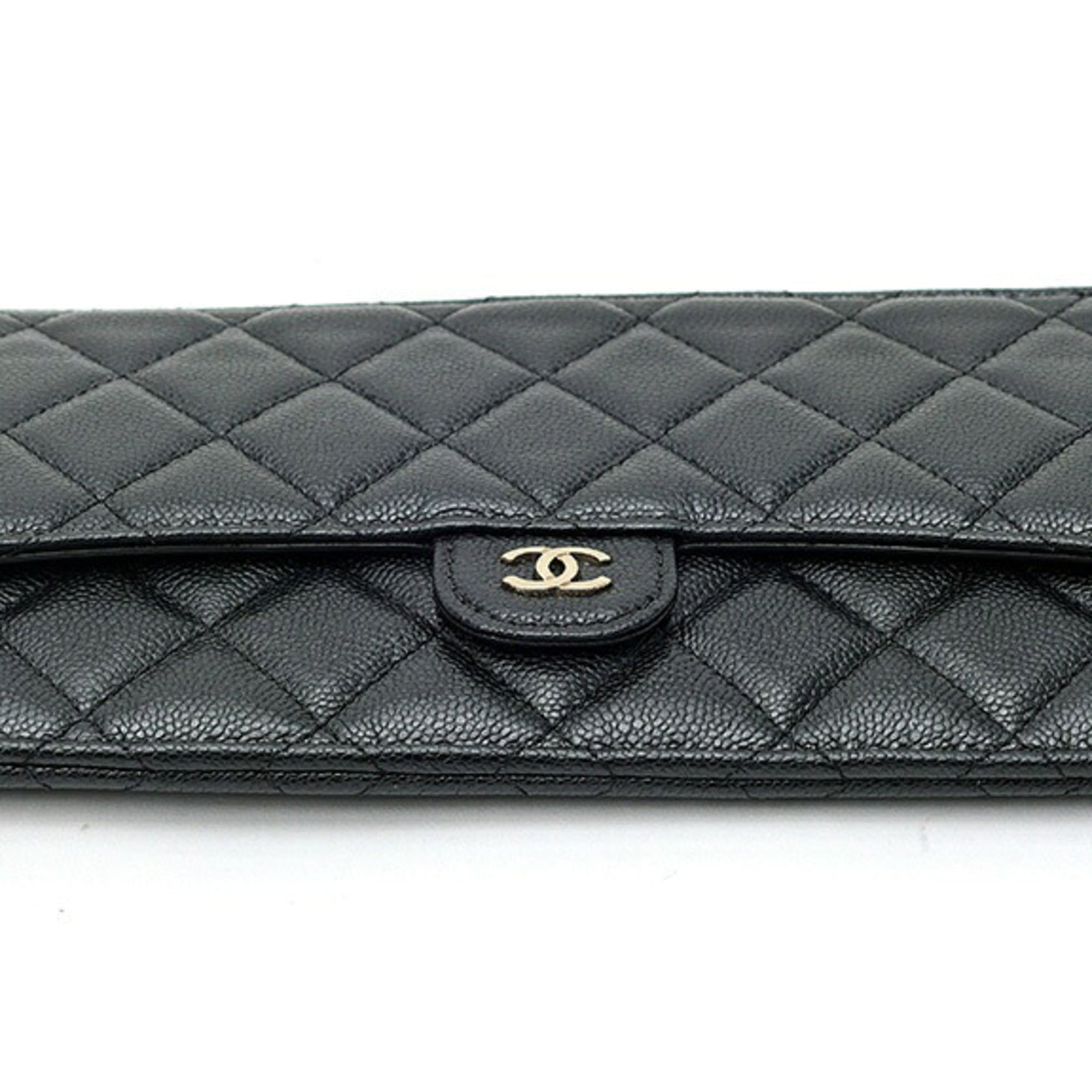 Chanel Black Grained Calfskin Long Wallet (Bi-Fold) (Pre-Owned)