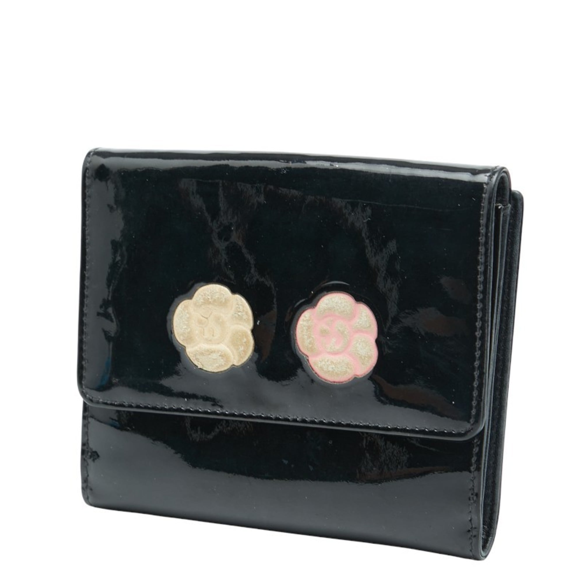 Chanel Black Multi-Color Patent Leather Wallet (Bi-Fold) (Pre-Owned)