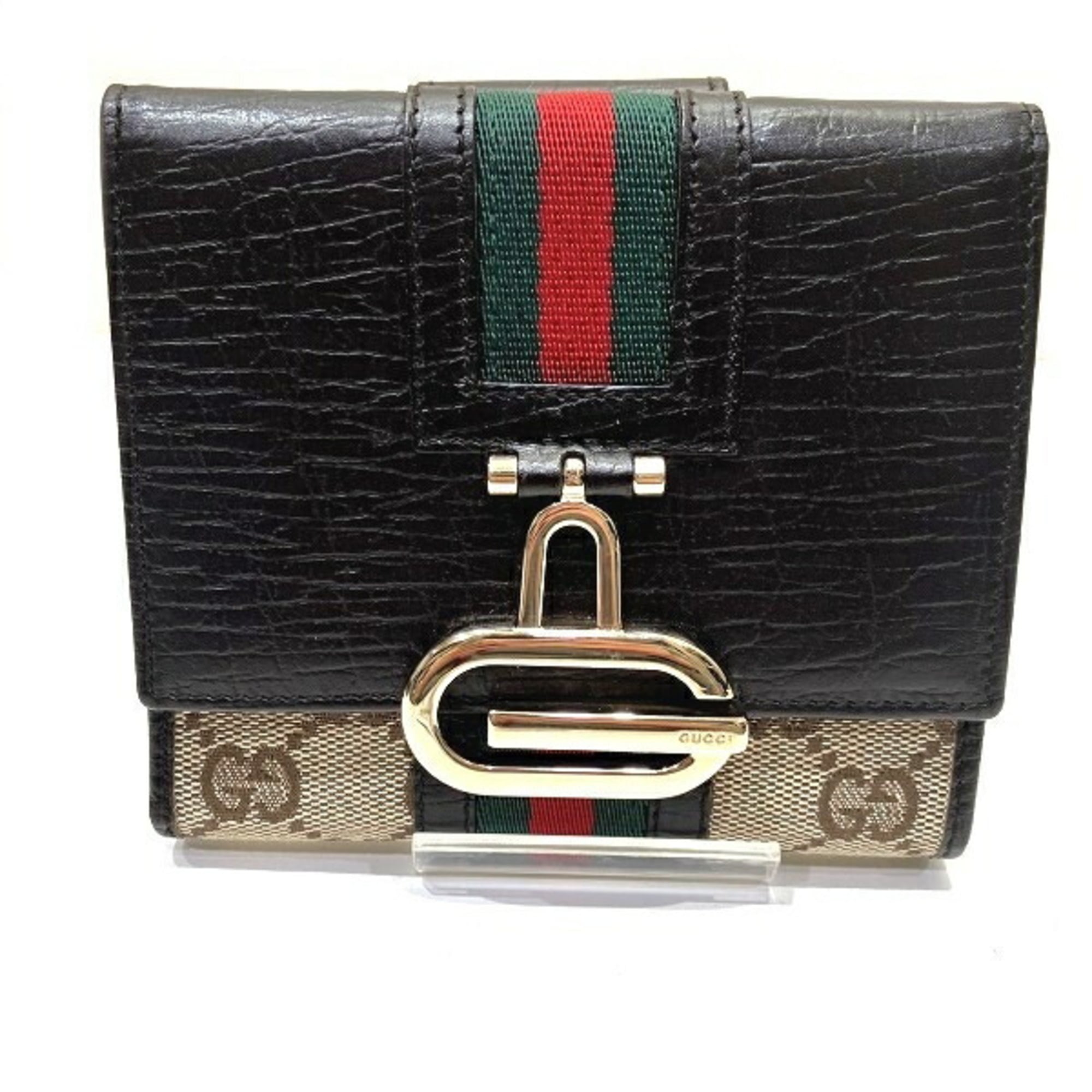 Gucci Brown Leather Canvas Wallet (Tri-Fold) (Pre-Owned)