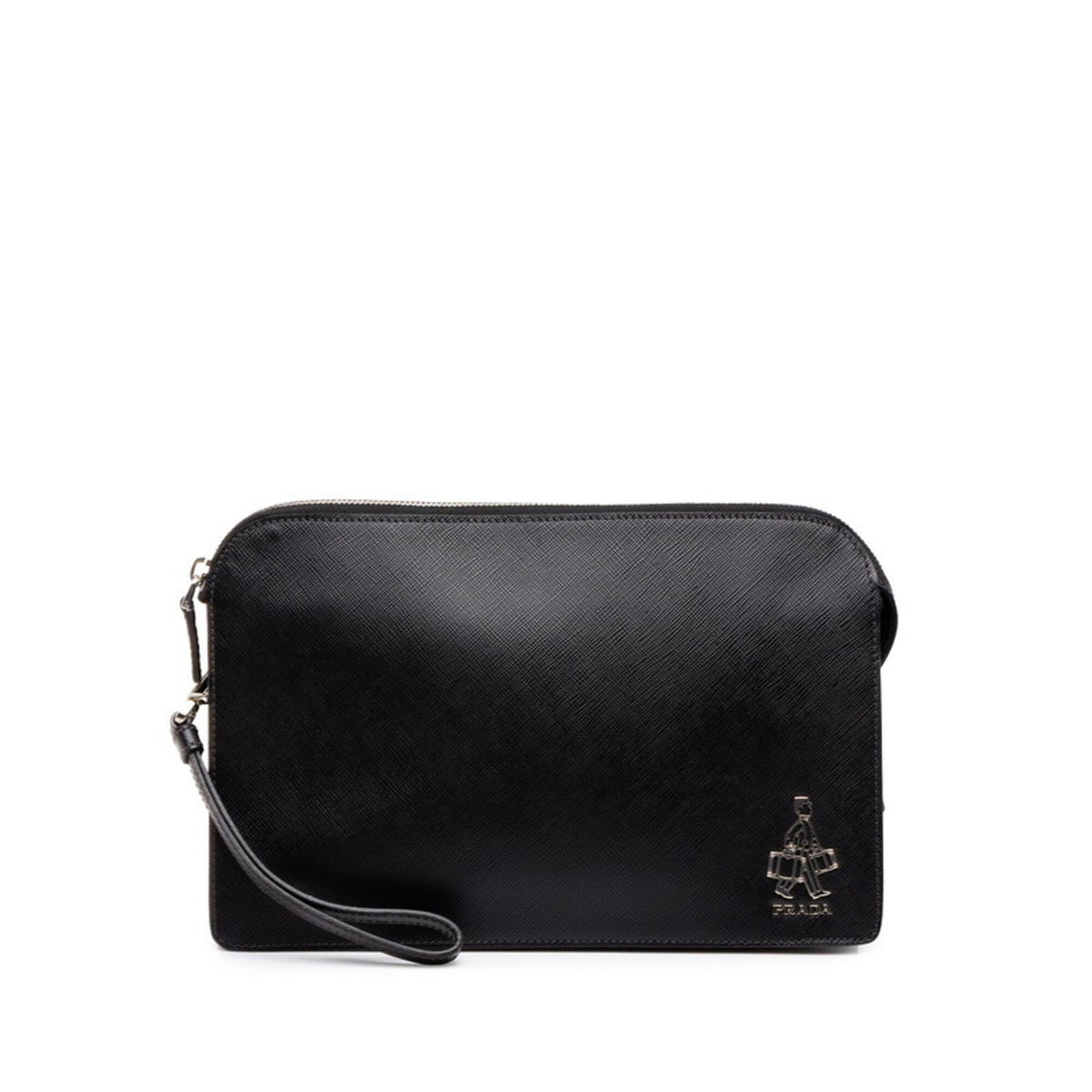 Prada Black Saffiano Triangle Leather Clutch Bag (Pre-Owned)