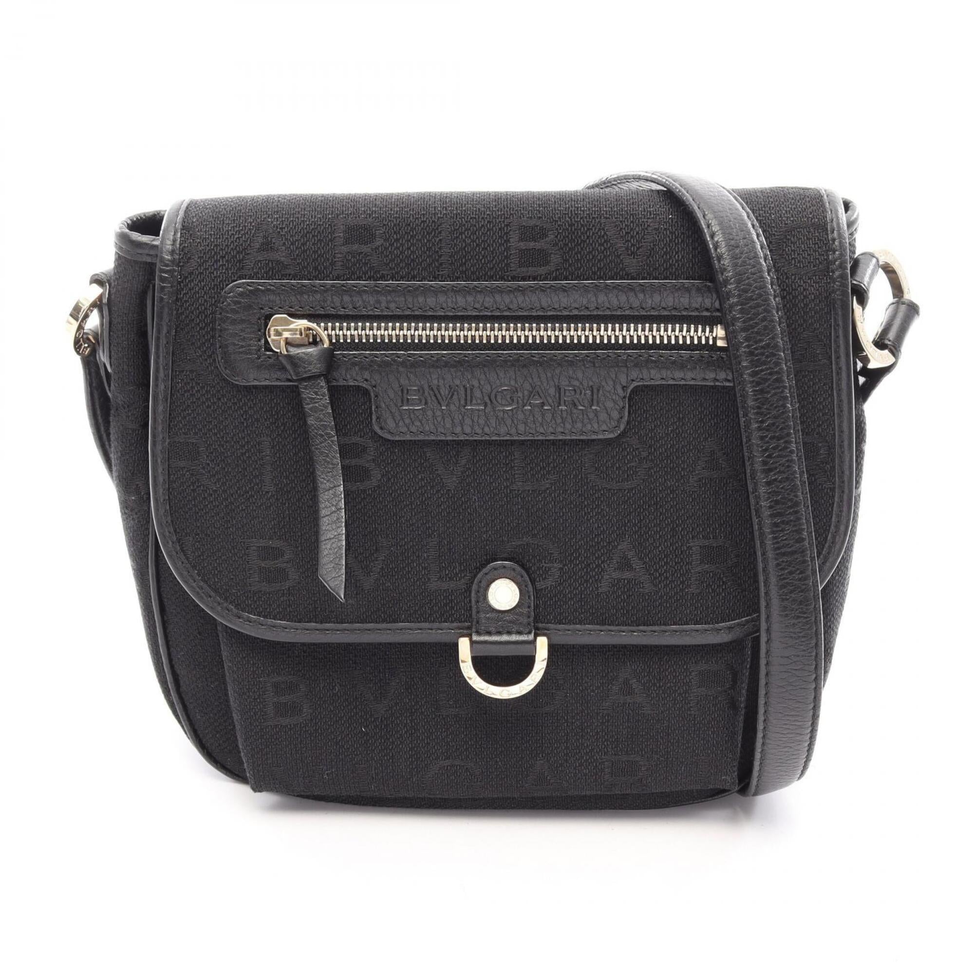Bvlgari Black Canvas Leather Handbag Shoulder Bag (Pre-Owned)