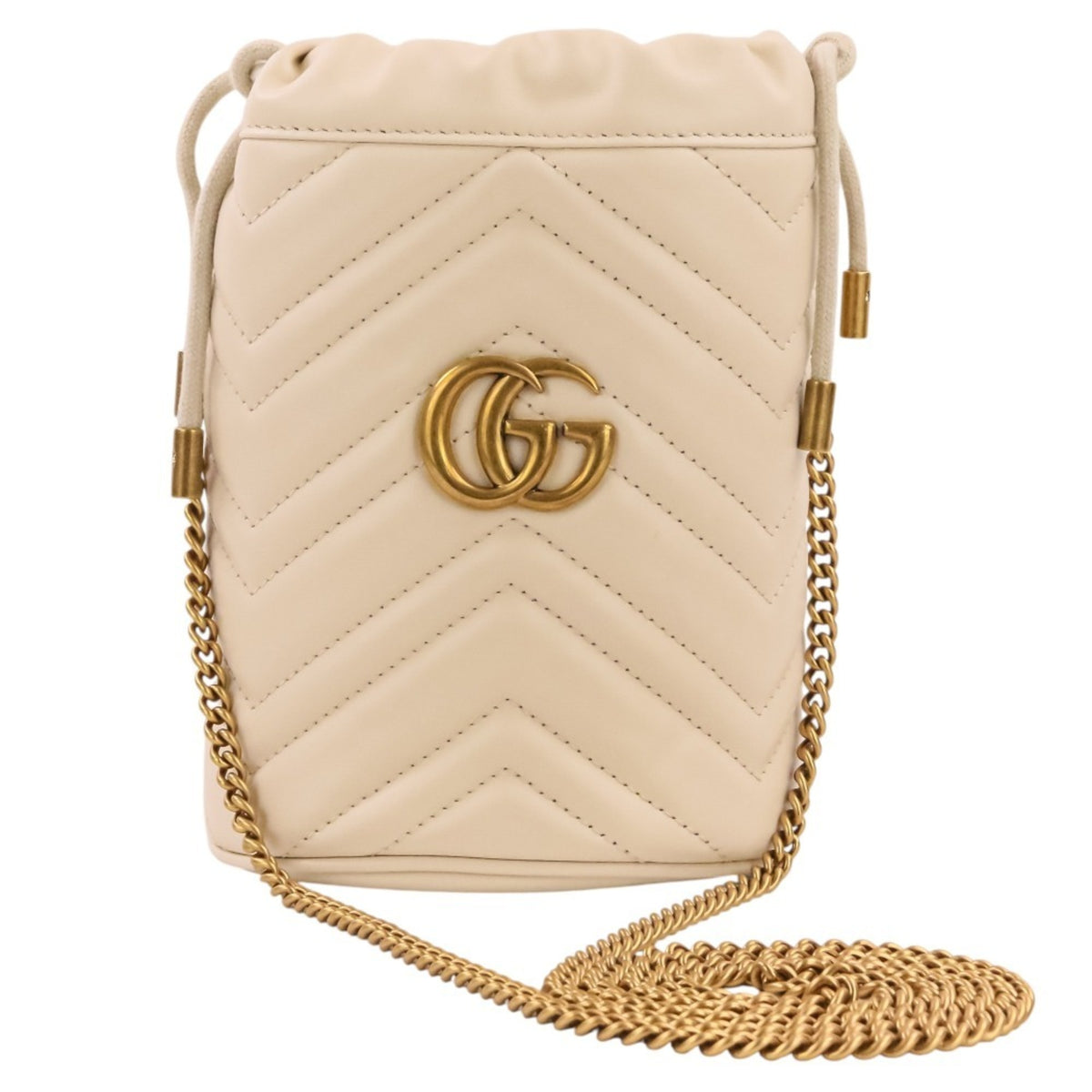 Gucci Gg Marmont Ivory Leather Shoulder Bag (Pre-Owned)