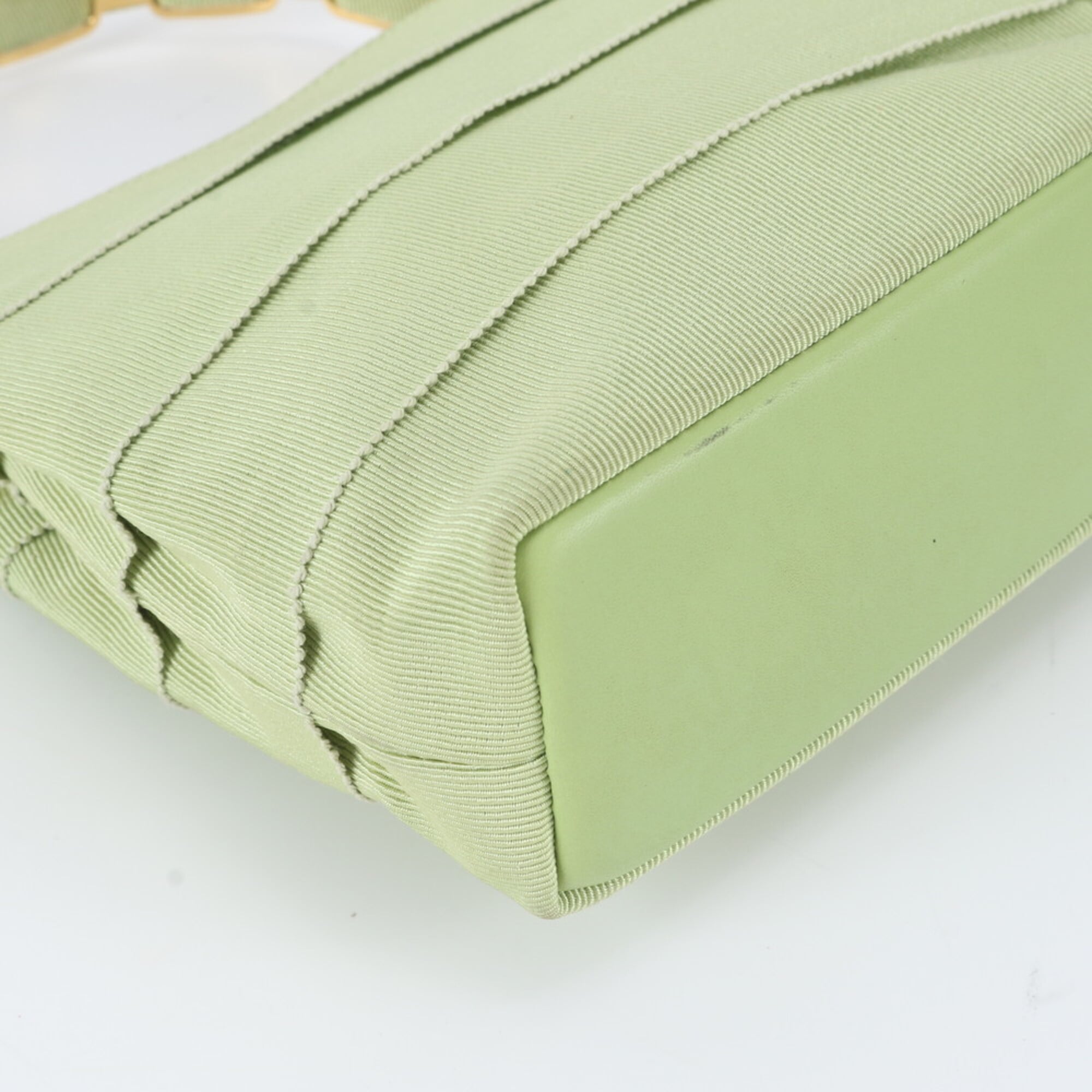 Salvatore Ferragamo Green Leather Canvas Handbag Tote Bag (Pre-Owned)
